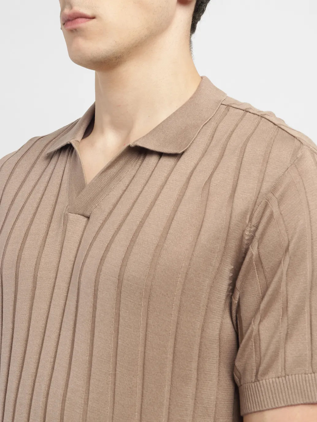 Men's Redloop Striped Khaki Polo Collar Sweater - 329a85c3-f623-4485-9fb5-623cb5885d6a View