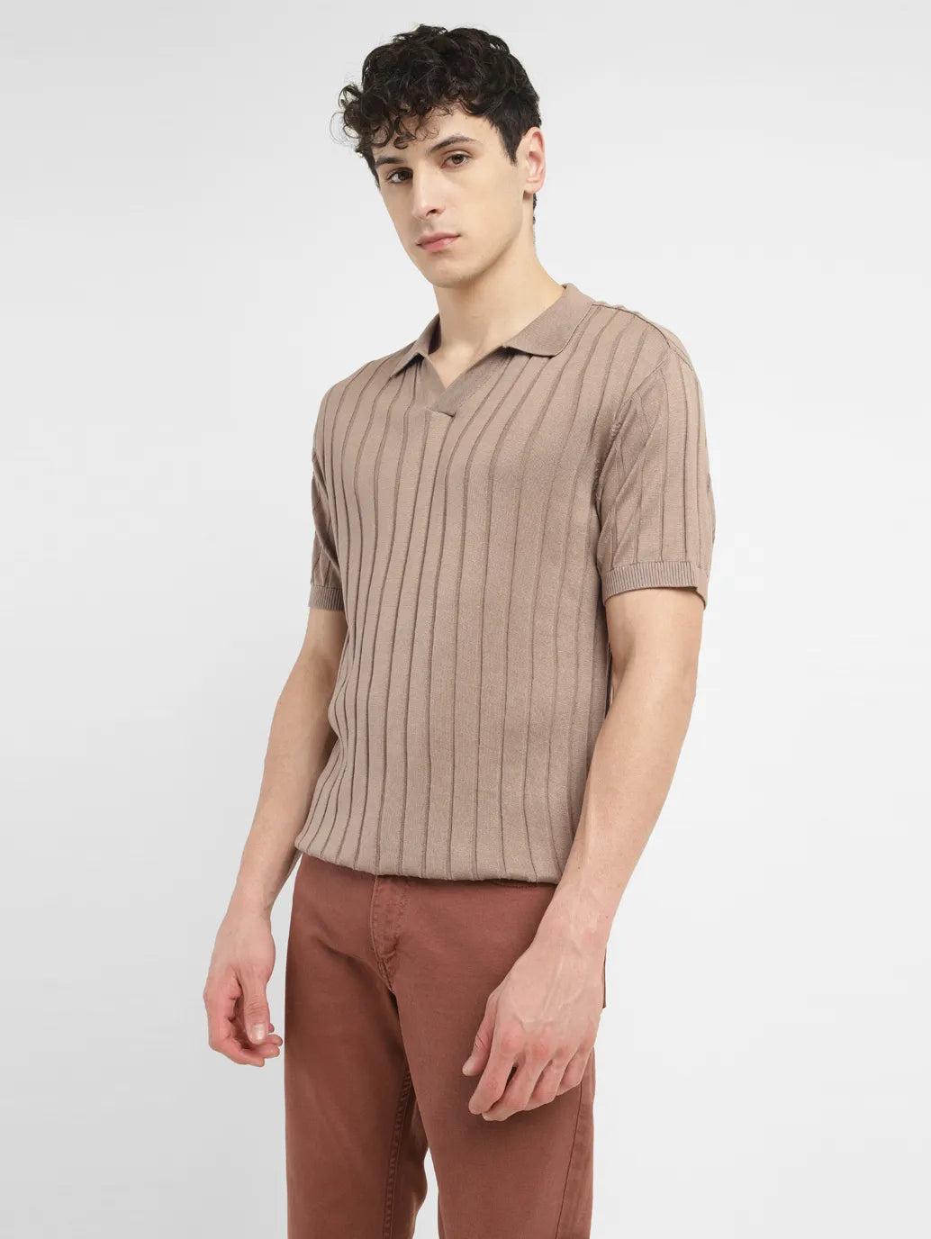Men's Redloop Striped Khaki Polo Collar Sweater - 7d665f44-88a6-4f52-8634-60b1cfa09111 View