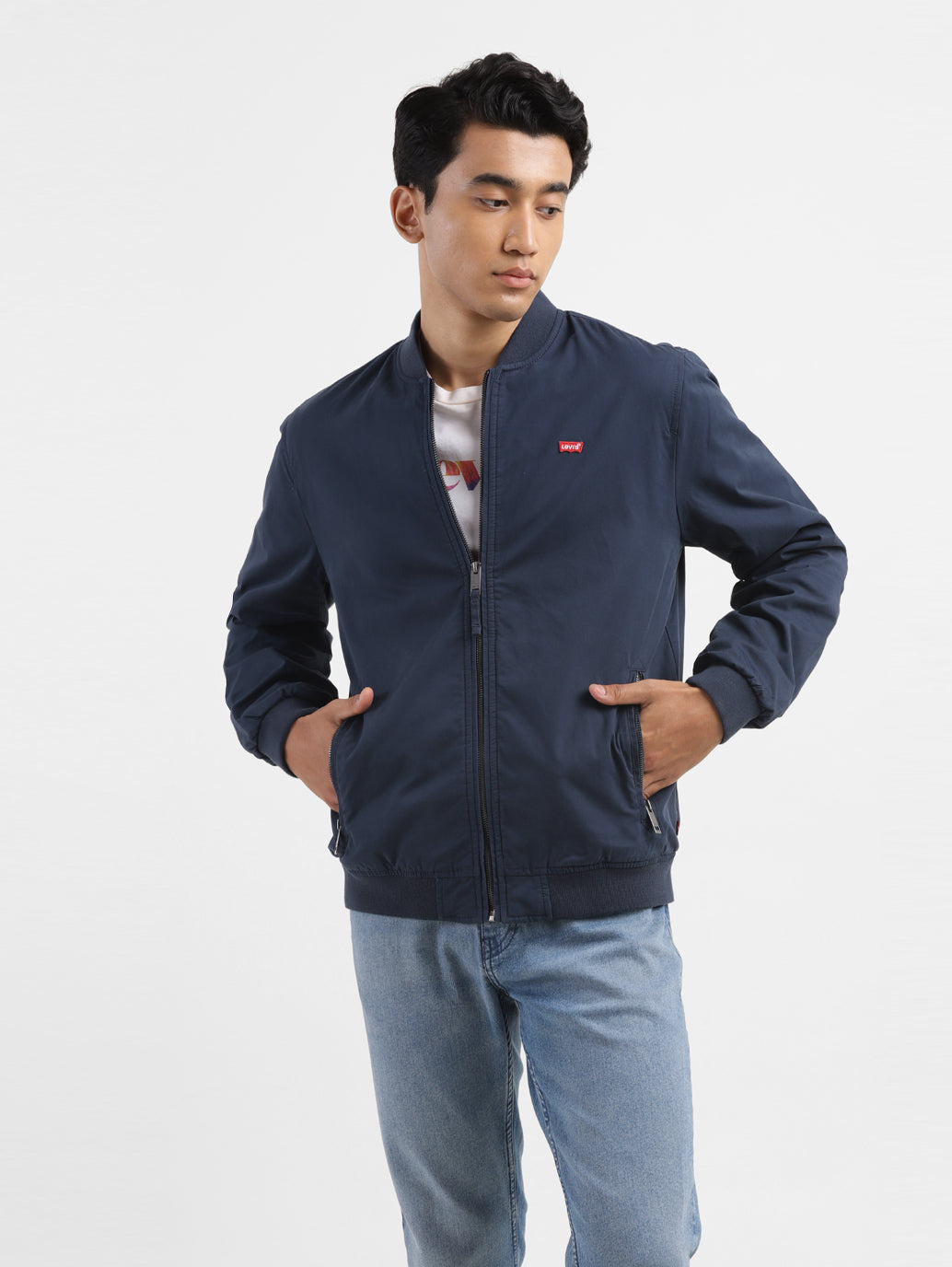 Men's Solid Navy Bomber Jacket - 6ae3112c-7d4b-42bc-8f91-1cbf38a51842 View