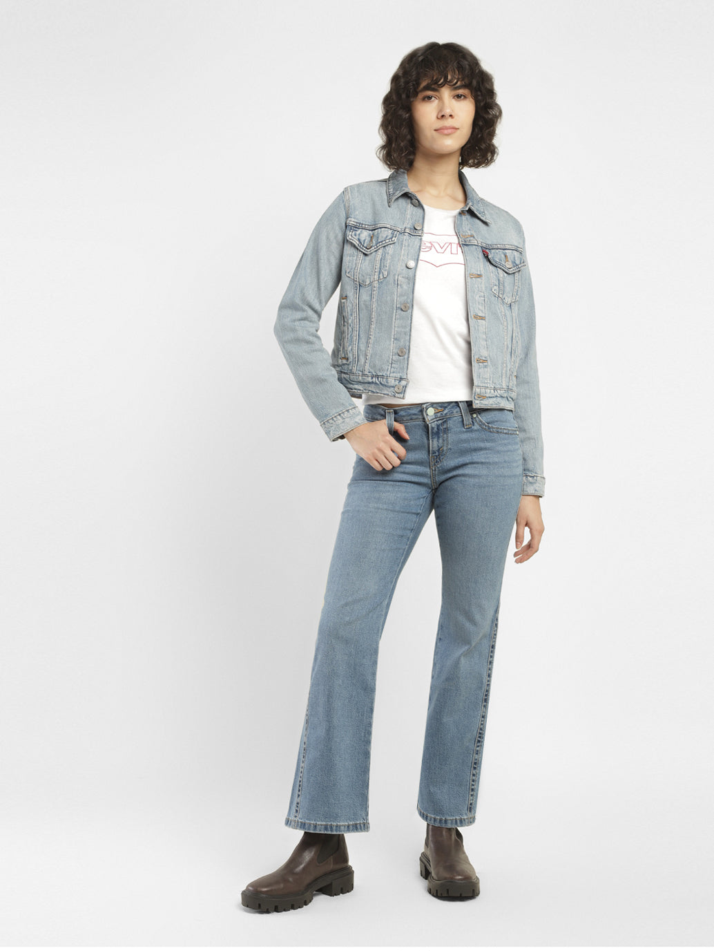 Women's Blue Bootcut Fit Mid Rise Jeans - StyleShot View