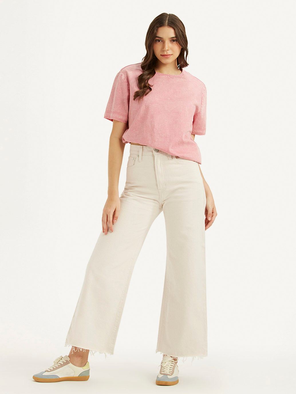 Women's Cream Ribcage Bell Bottom Wide Leg Fit High Rise Jeans - 82bb6218-68e1-472b-9893-bf075d9043e5 View