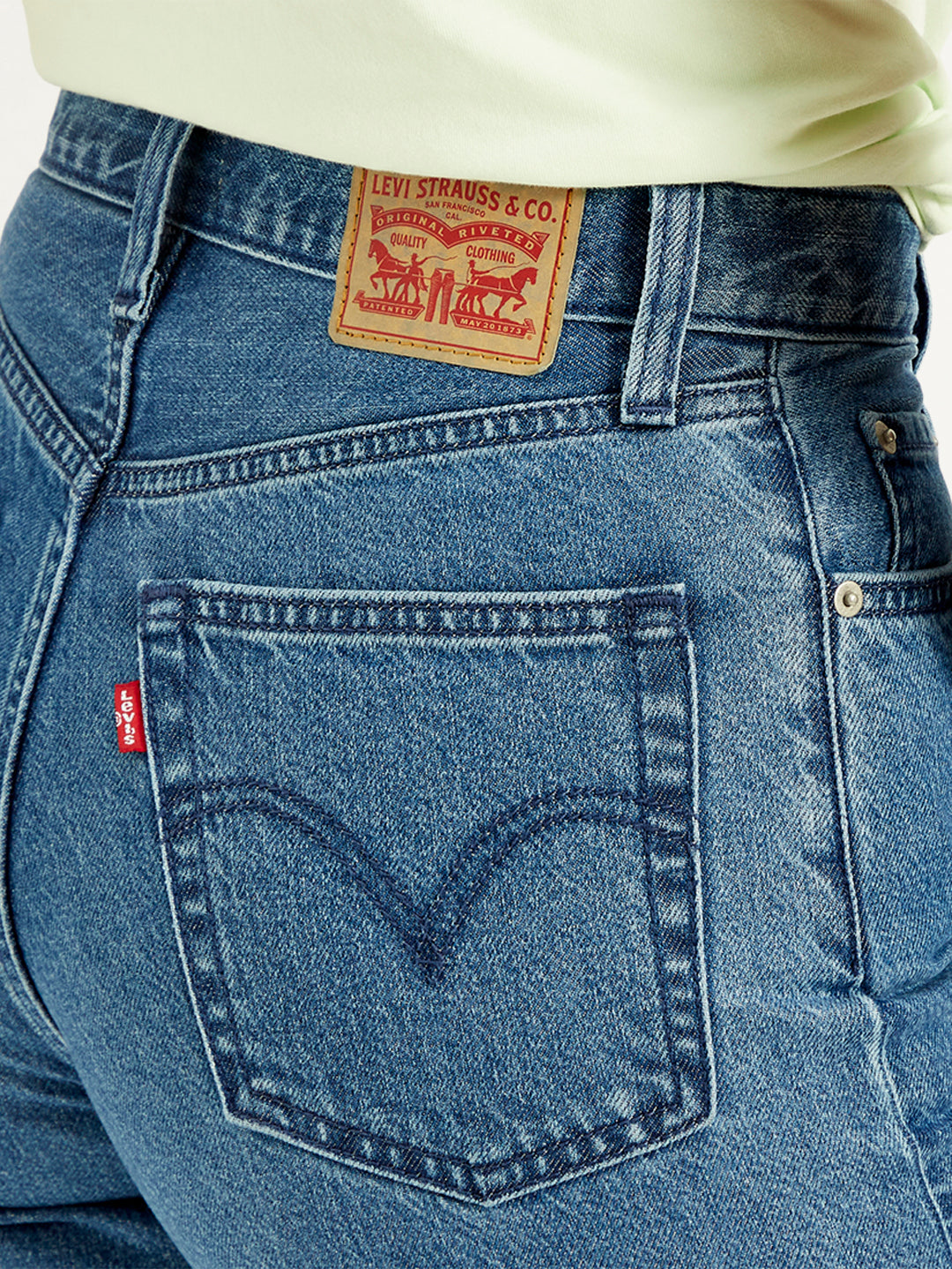 Women's Blue Ribcage Bell Bottom Wide Leg Fit High Rise Jeans - Detail View