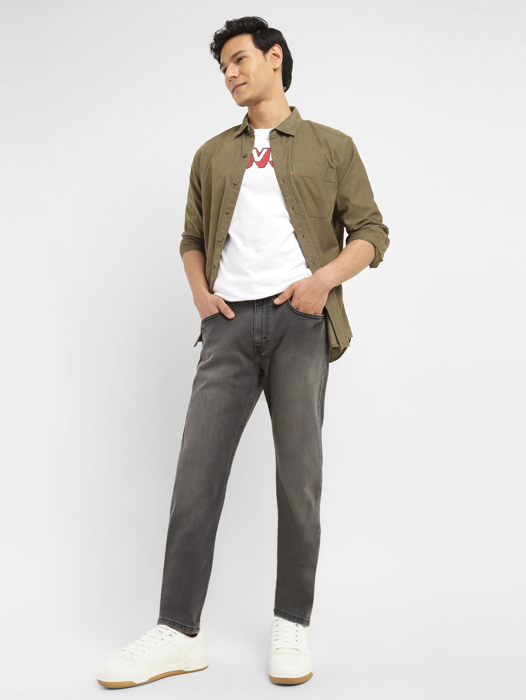Men's 512 Charcoal Grey Slim Tapered Fit Mid Rise Jeans - StyleShot View