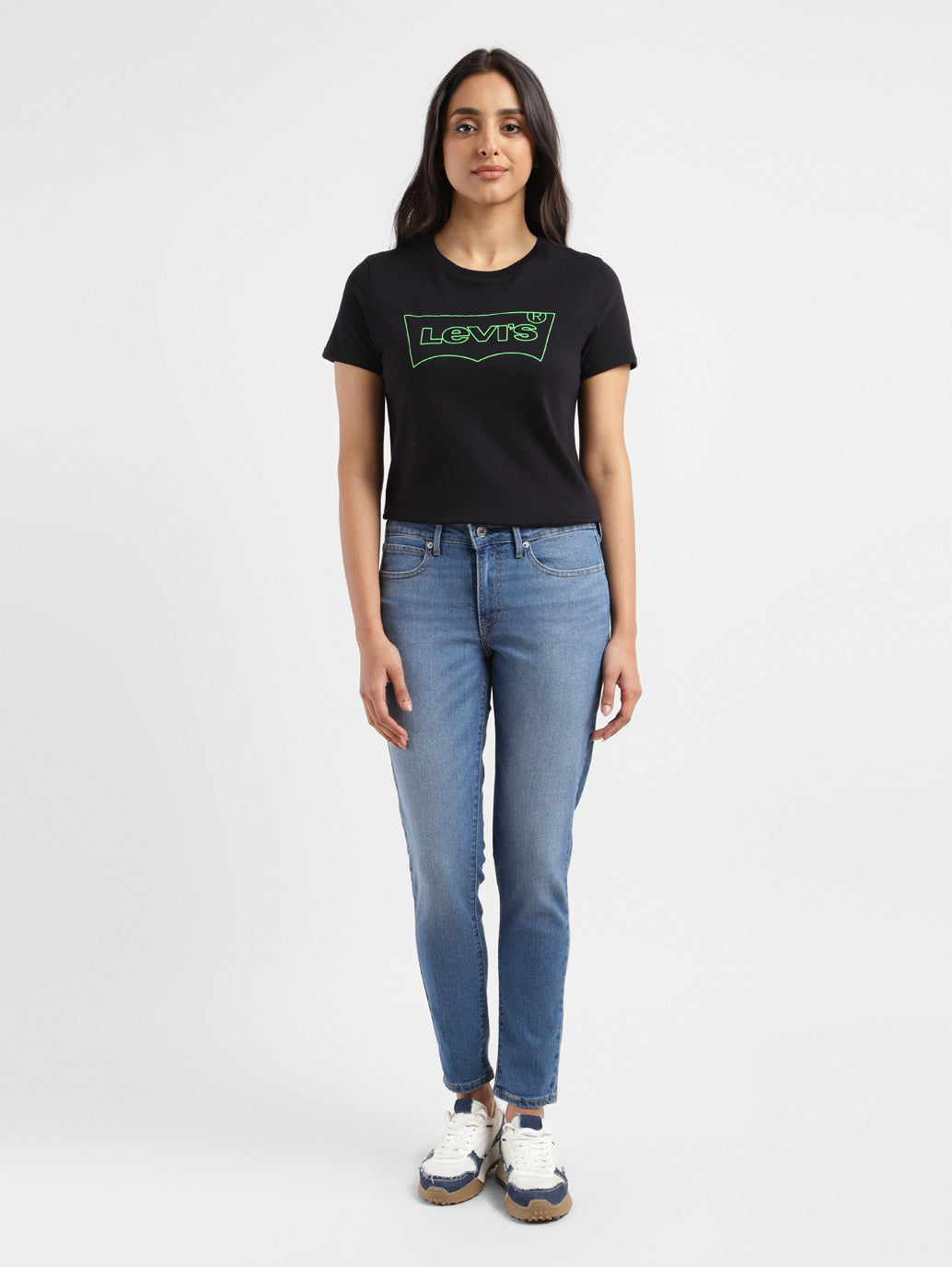 Women's 711 Blue Skinny Fit Mid Rise Jeans - ModelFront View