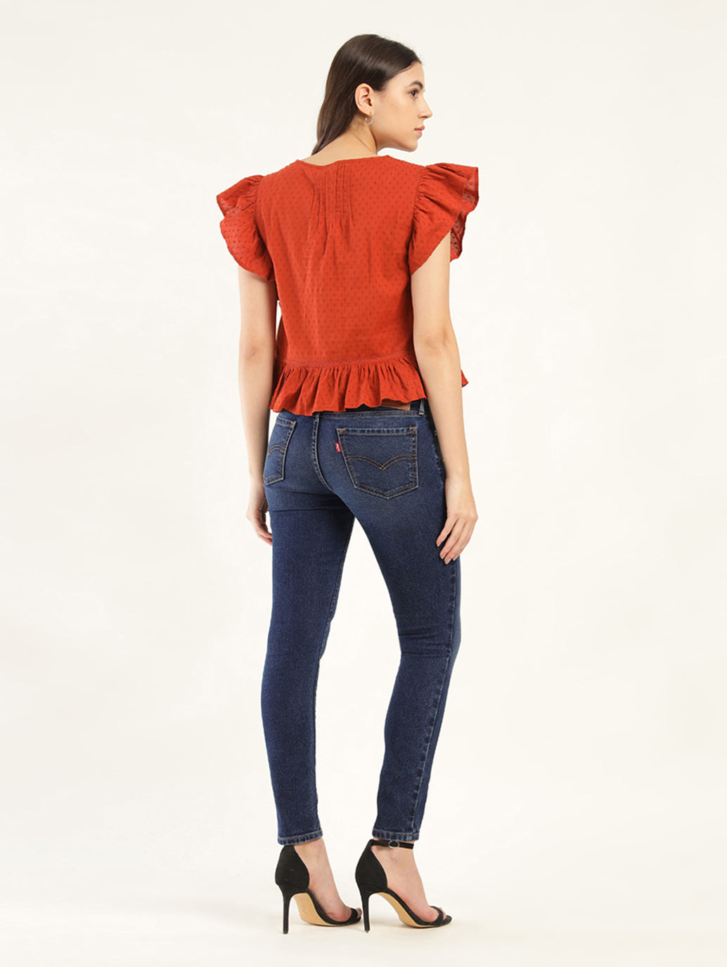 Women's 711 Blue Skinny Fit Mid Rise Jeans - Back View