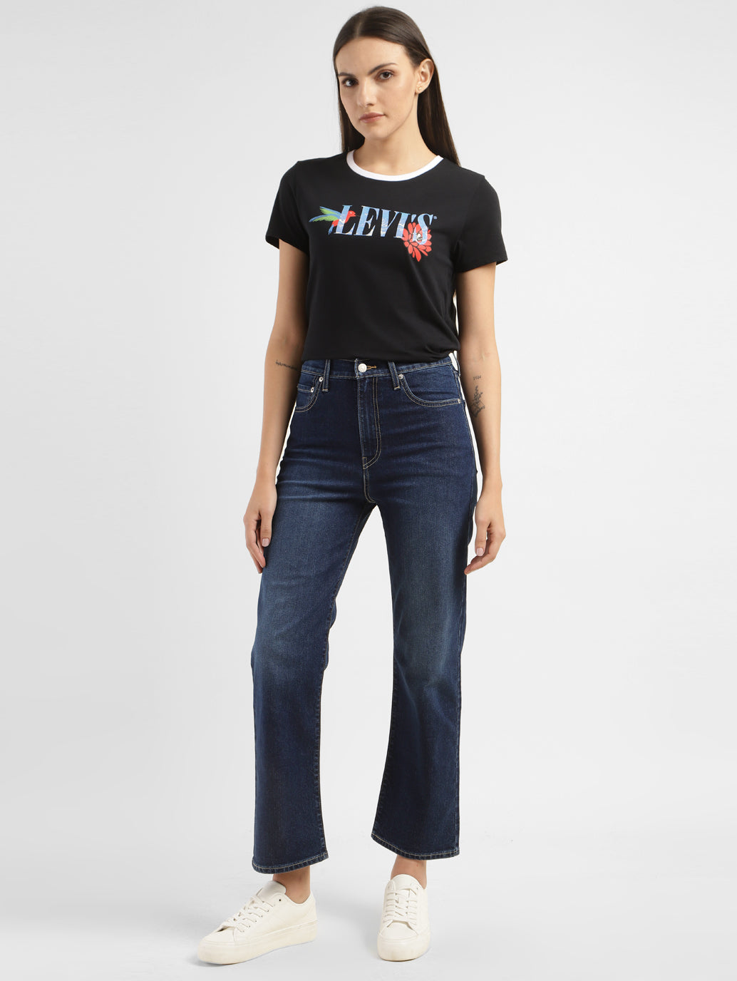Women's Blue Ribcage Straight Fit Mid Rise Jeans - 5cd70eb7-0dfe-4d95-8eaf-cd7c310188c4 View