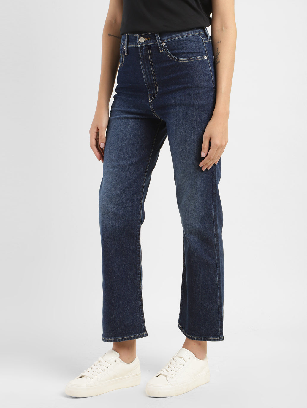 Women's Blue Ribcage Straight Fit Mid Rise Jeans - f30a28aa-67e0-4481-9f82-50cbac37cc7a View
