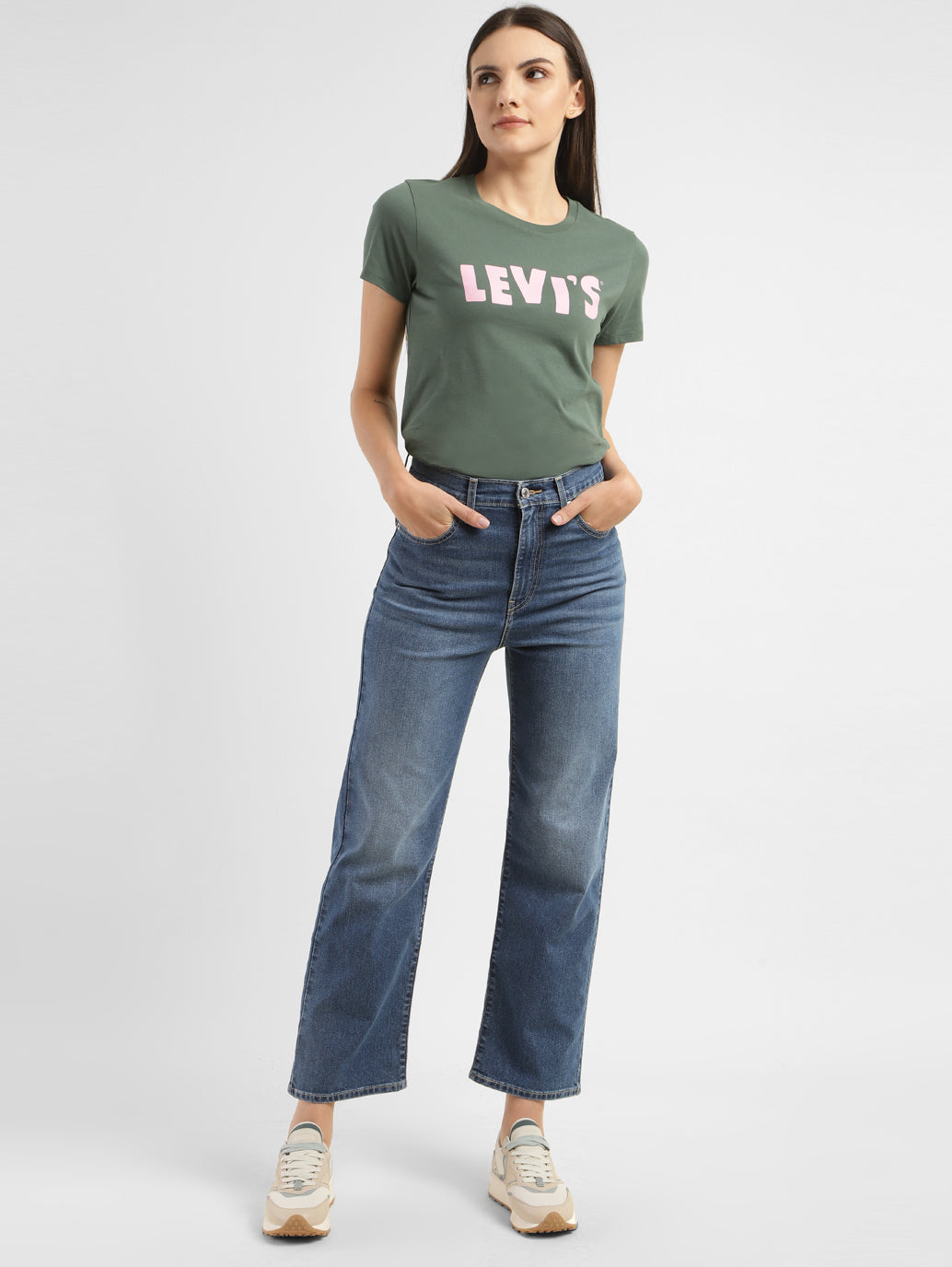 Women's Blue Ribcage Straight Fit High Rise Jeans - e36de0f0-55e3-43d0-a462-eb59be02da2a View
