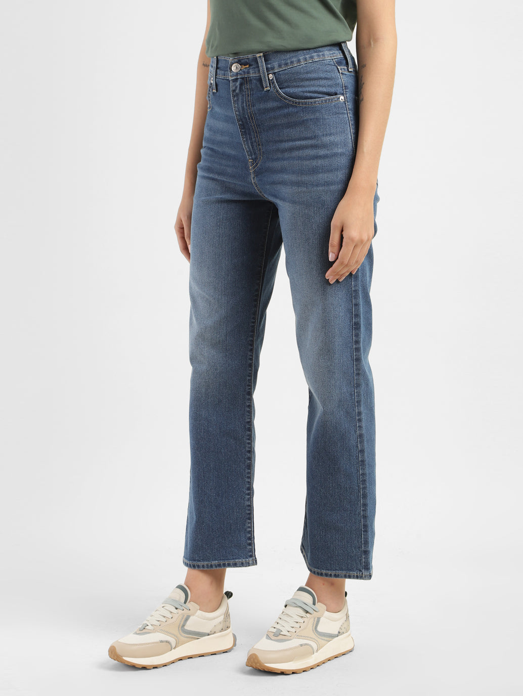 Women's Blue Ribcage Straight Fit High Rise Jeans - 81951c49-9063-446c-ae51-3b784a9932af View