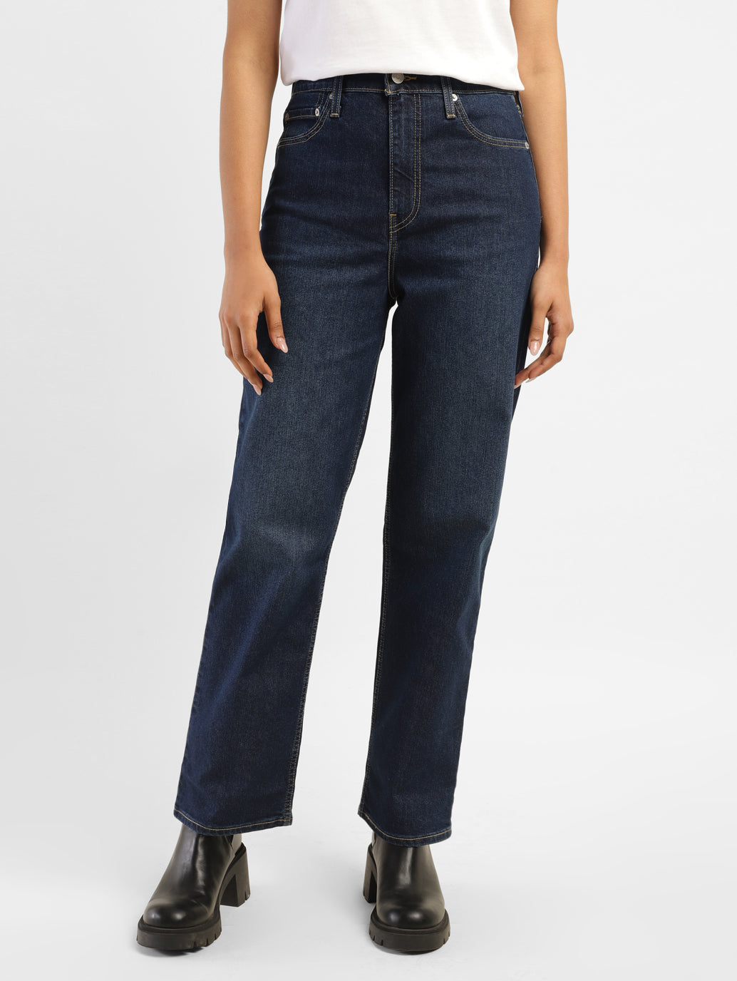 Women's Blue Ribcage Straight Fit High Rise Jeans - 040307a7-a46b-49b5-9b65-81a6eb9976d6 View