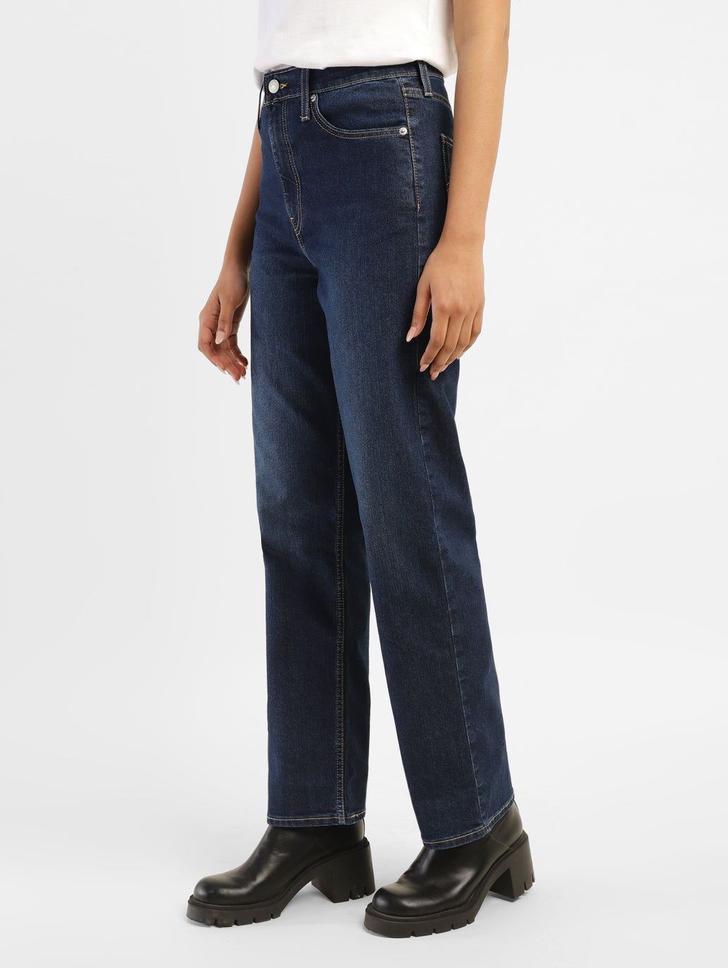 Women's Blue Ribcage Straight Fit High Rise Jeans - f0d593f3-2e77-4c70-be11-8d92904d4327 View