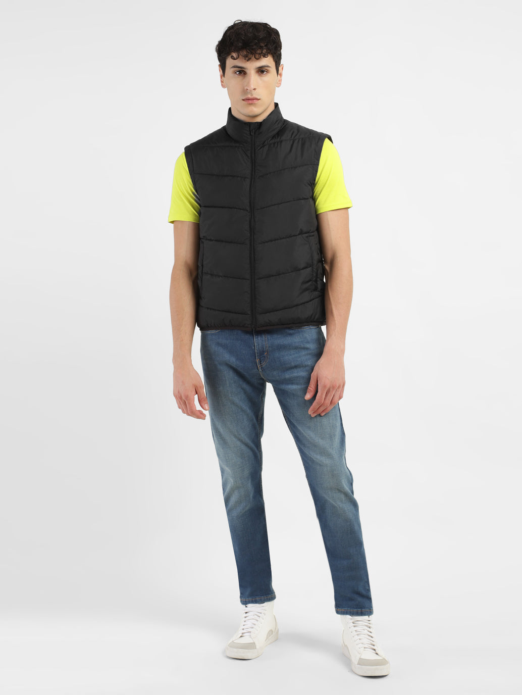 Men's Black High Neck Puffer Jackets - 3ba6a488-498e-491b-94b5-6ab0f31121e4 View