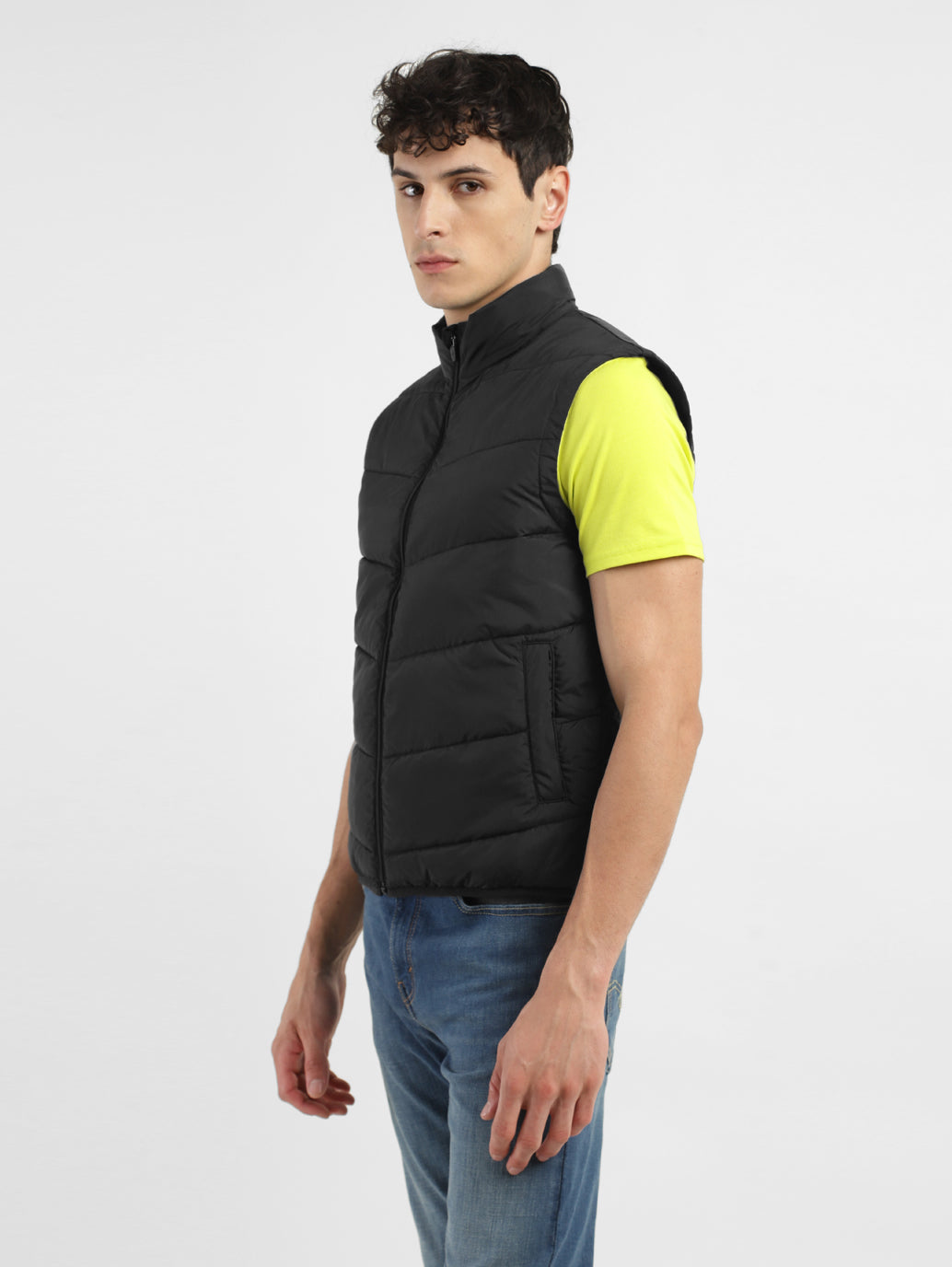 Men's Black High Neck Puffer Jackets - 57ac2dc1-e53f-428b-add0-ec9a0e6281b5 View