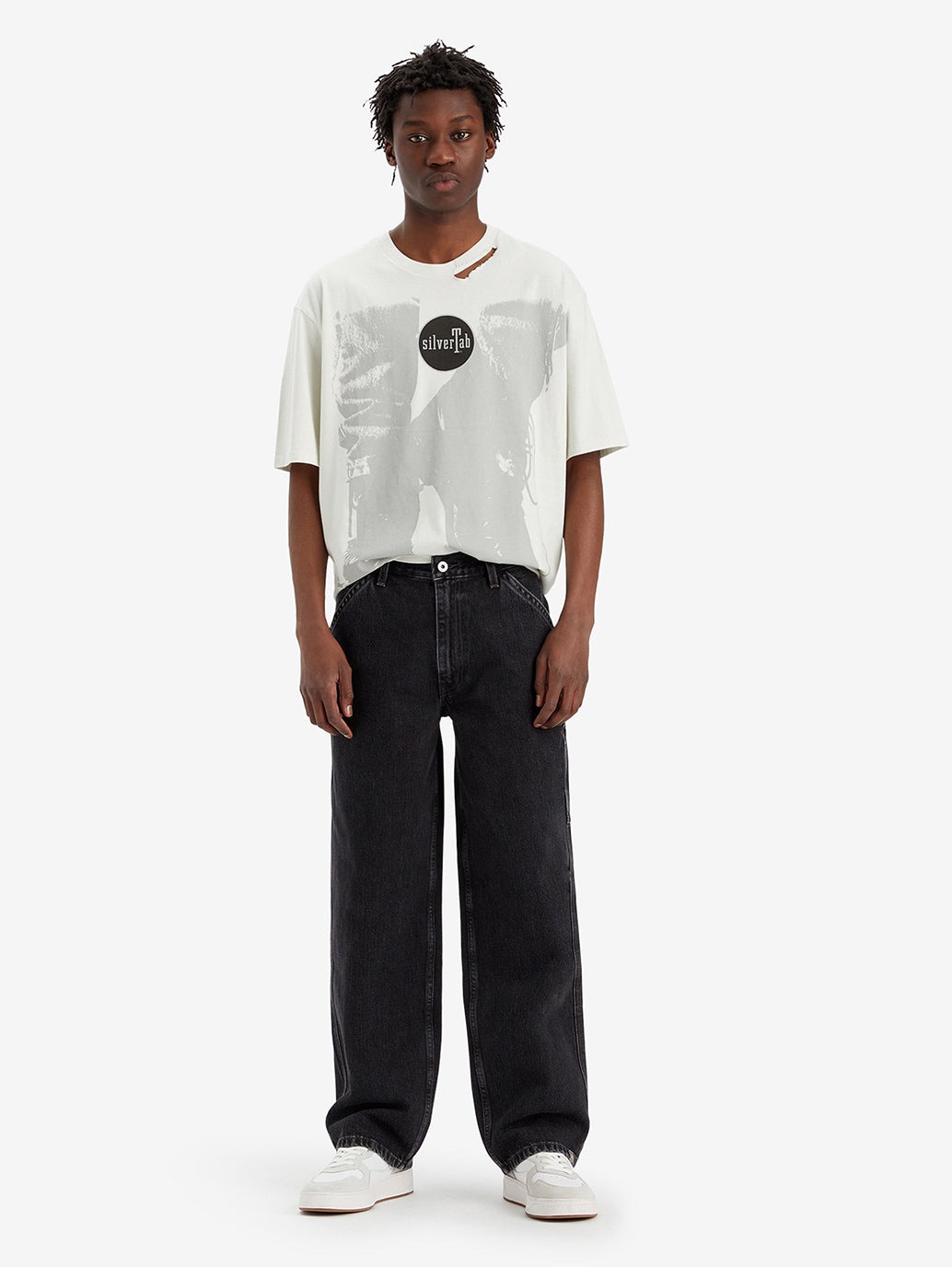 Men's Black Baggy Fit Mid Rise Jeans - Styleshot View