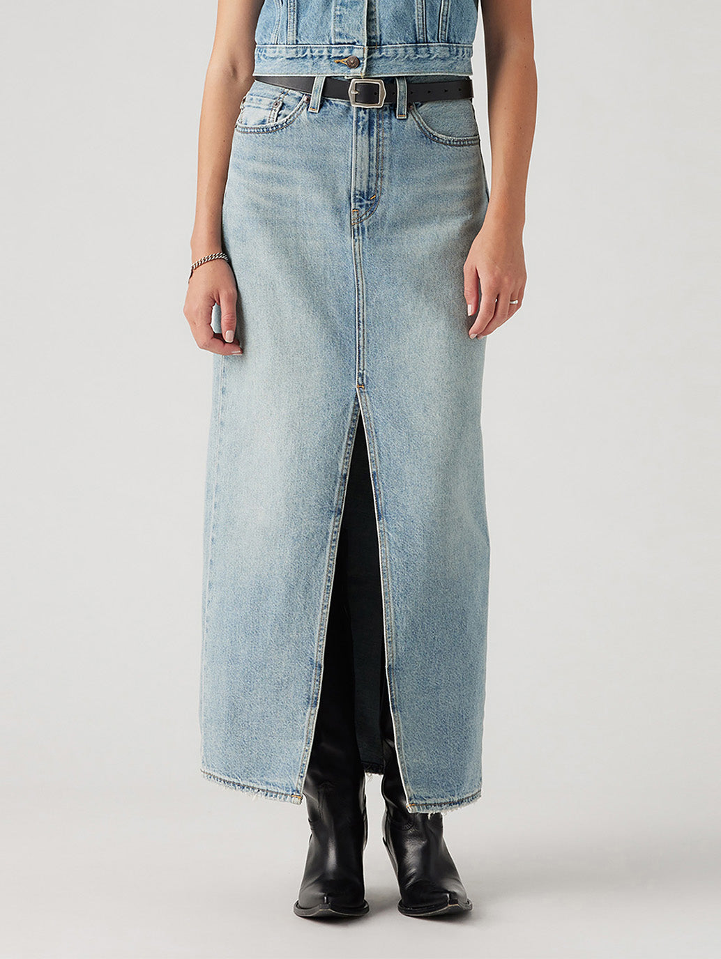Women's Mid Rise Navy Loose Fit Skirt - Front View