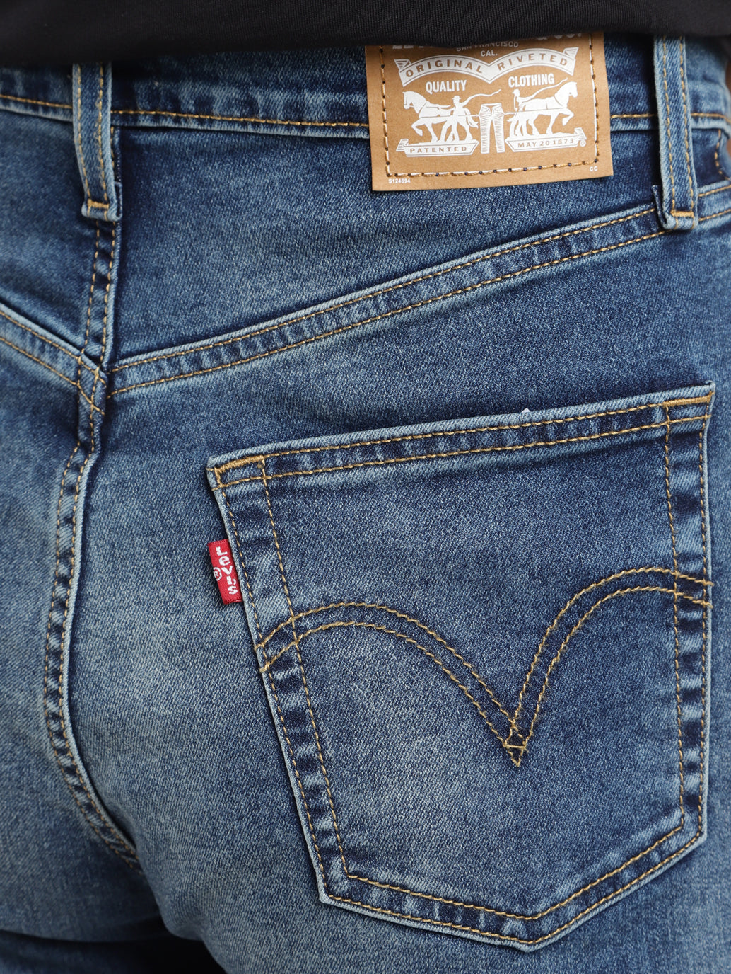 Women's Blue Ribcage Straight Fit Mid Rise Jeans - BackDetails View