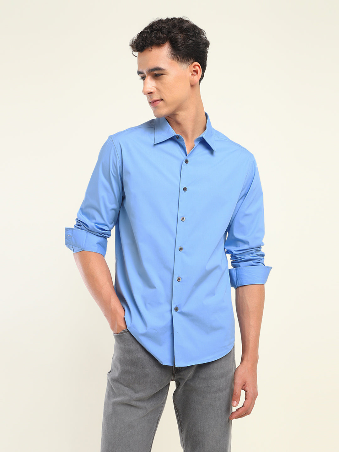 Men's Redloop Solid Spread Collar Shirt - Front View