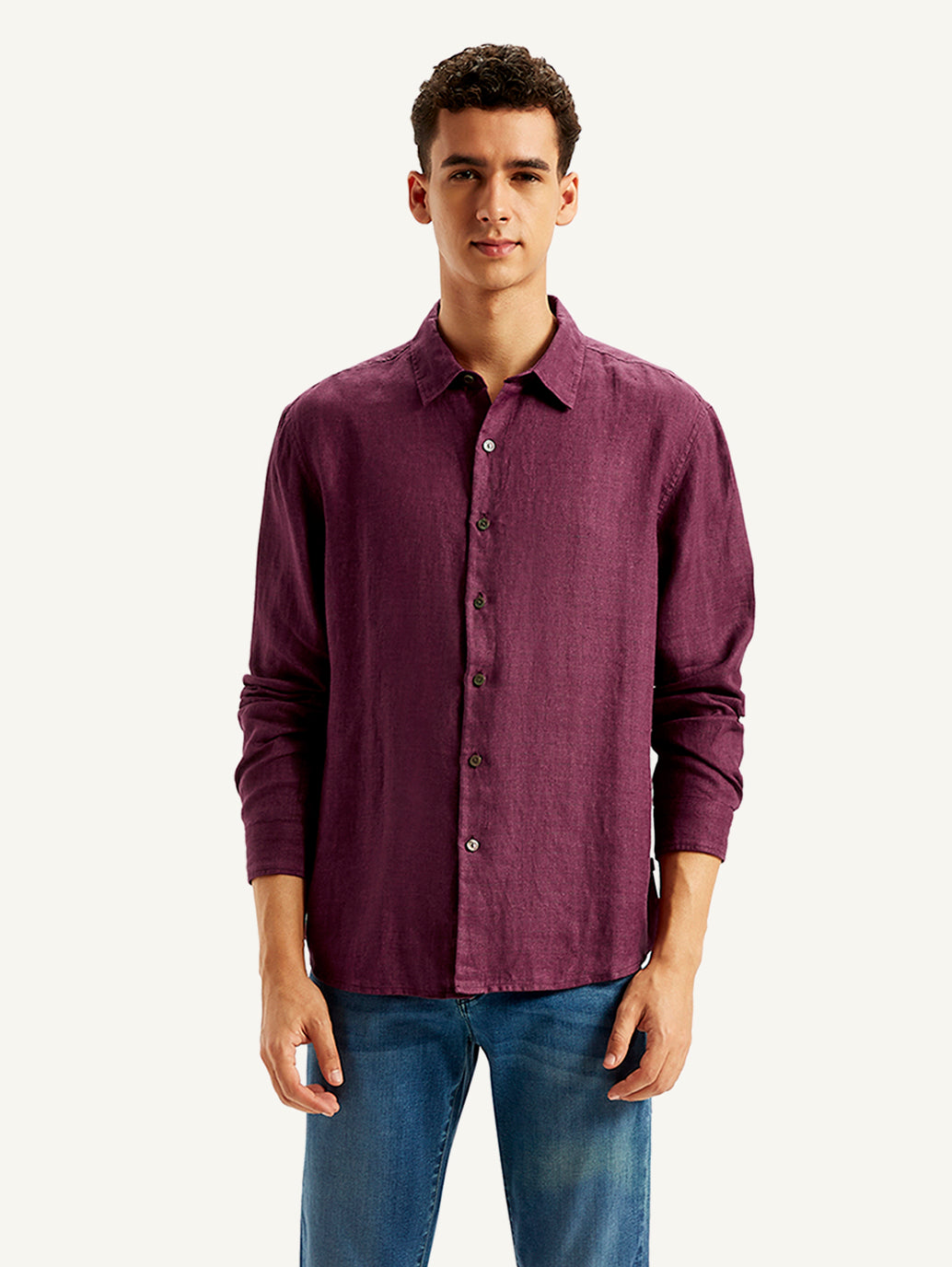 Men's Redloop Checkered Spread Collar Shirt - Front View