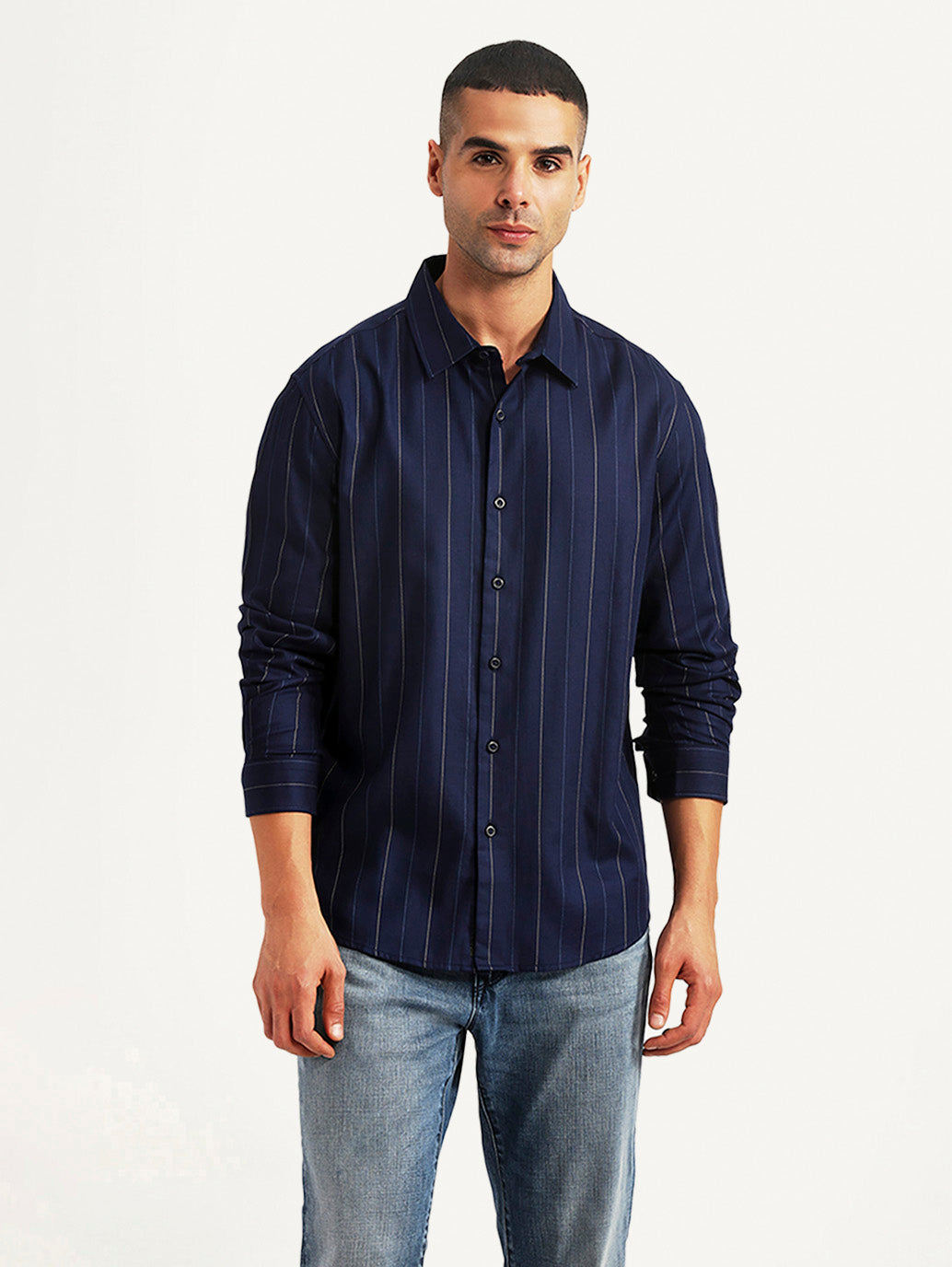 Men's Pin Stripes Navy Slim Fit Shirt