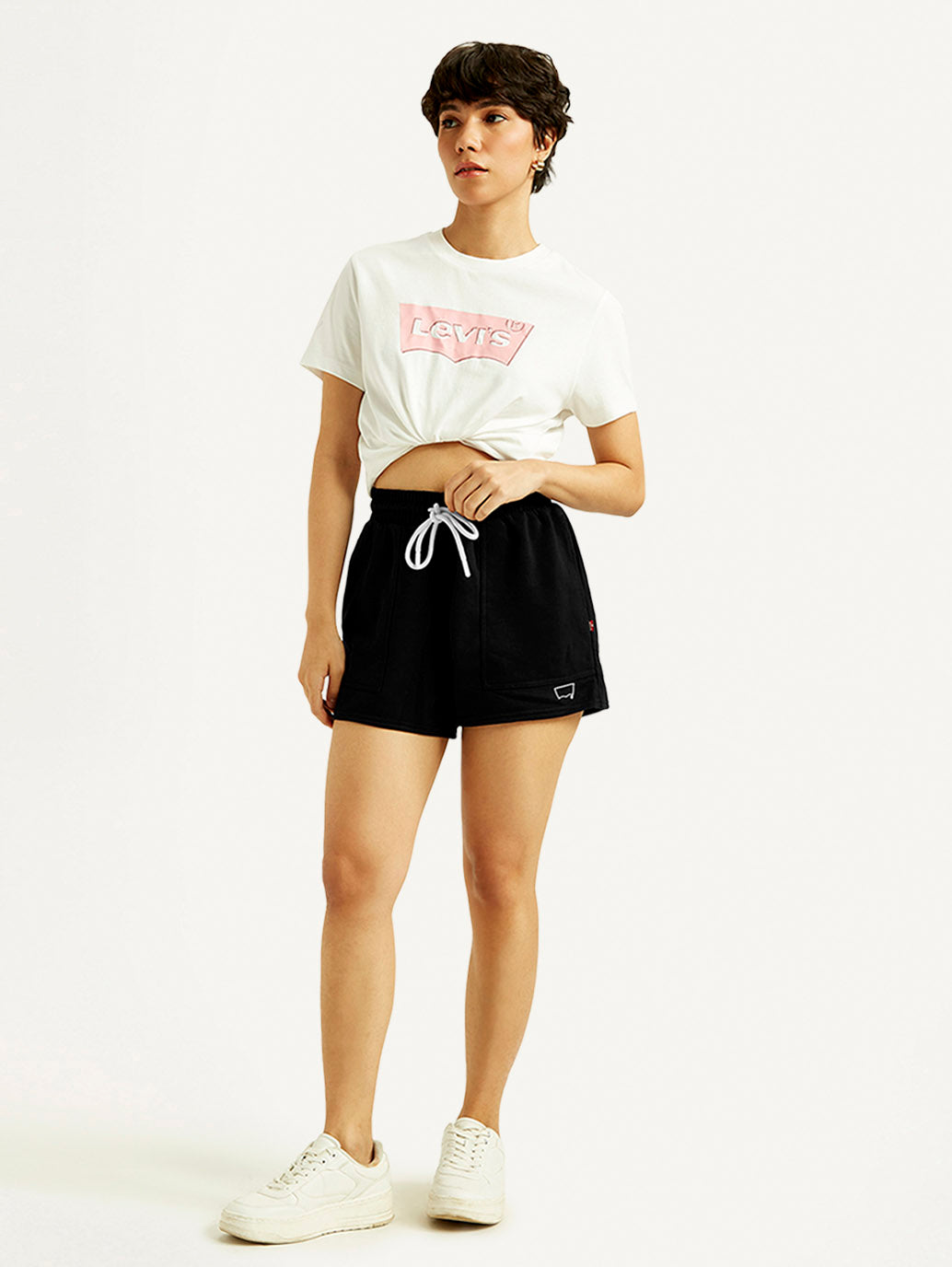 Women's Mid Rise Black Straight Fit Shorts - Styleshot View