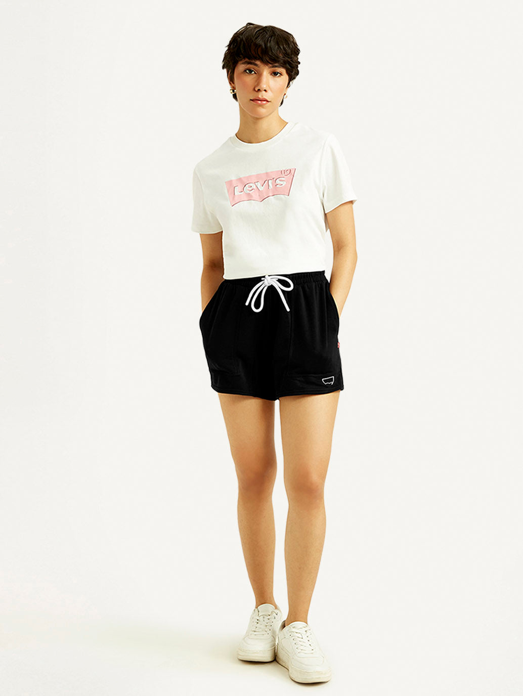 Women's Mid Rise Black Straight Fit Shorts - Front View