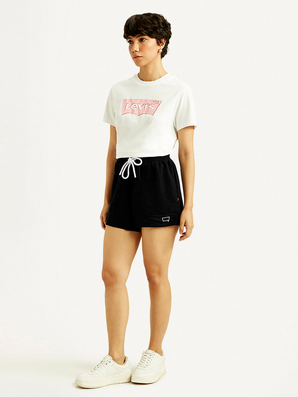 Women's Mid Rise Black Straight Fit Shorts - Side View