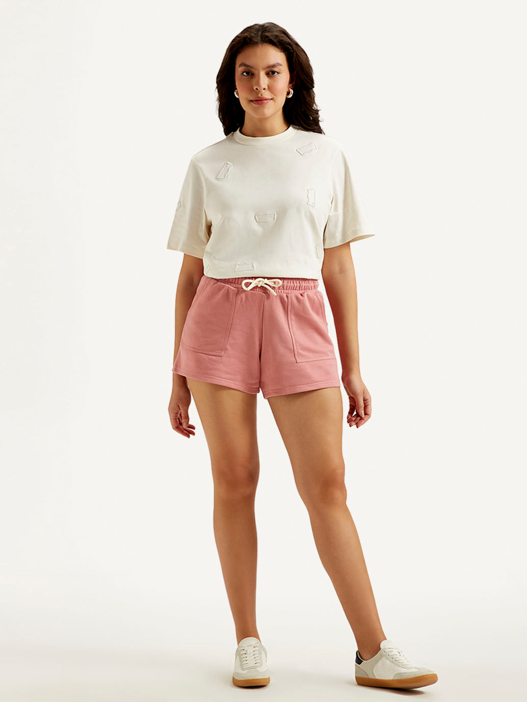 Women's Mid Rise Pink Regular Fit Shorts - Front View