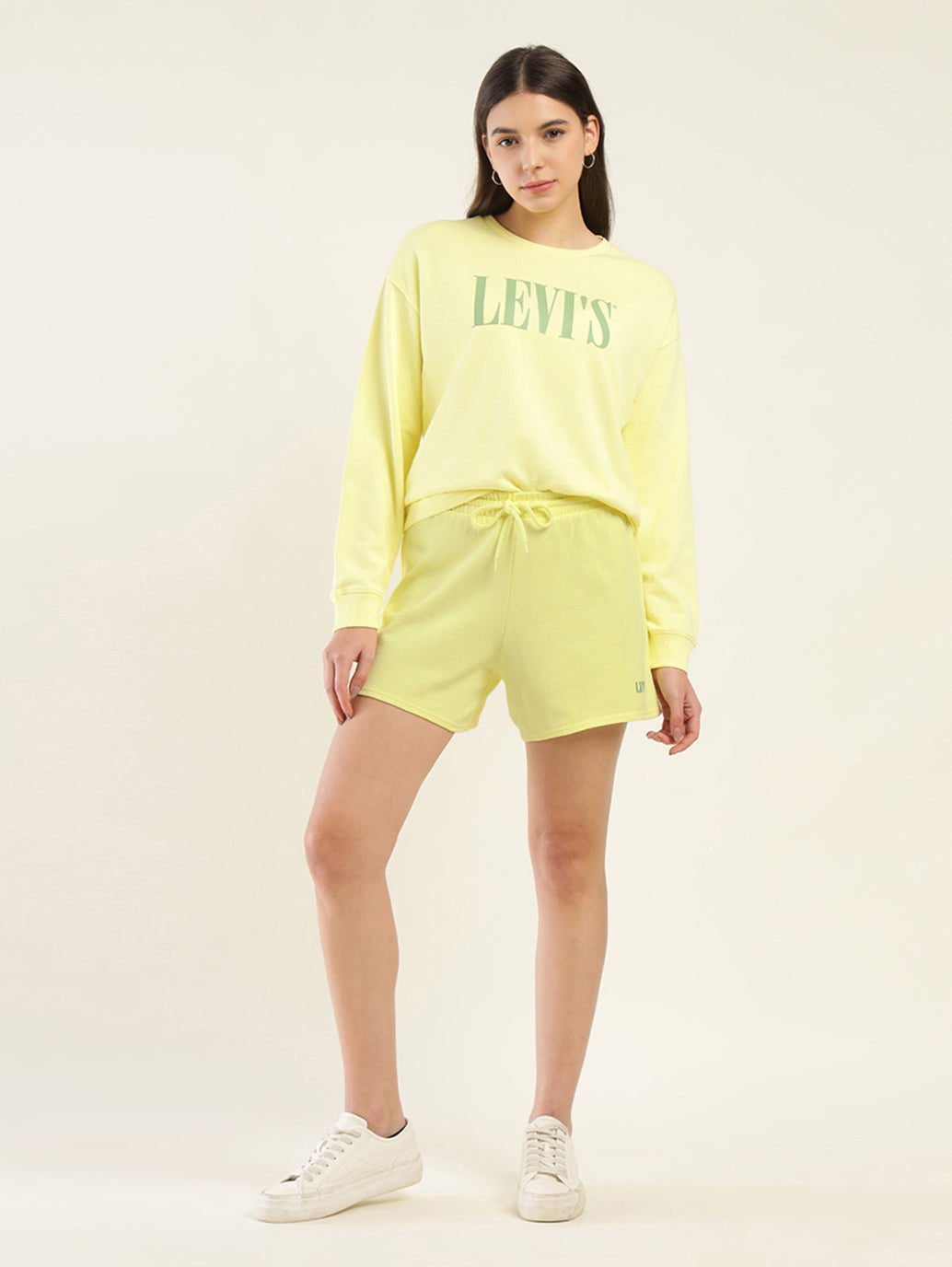 Women's Mid Rise Yellow Regular Fit Shorts - Front View