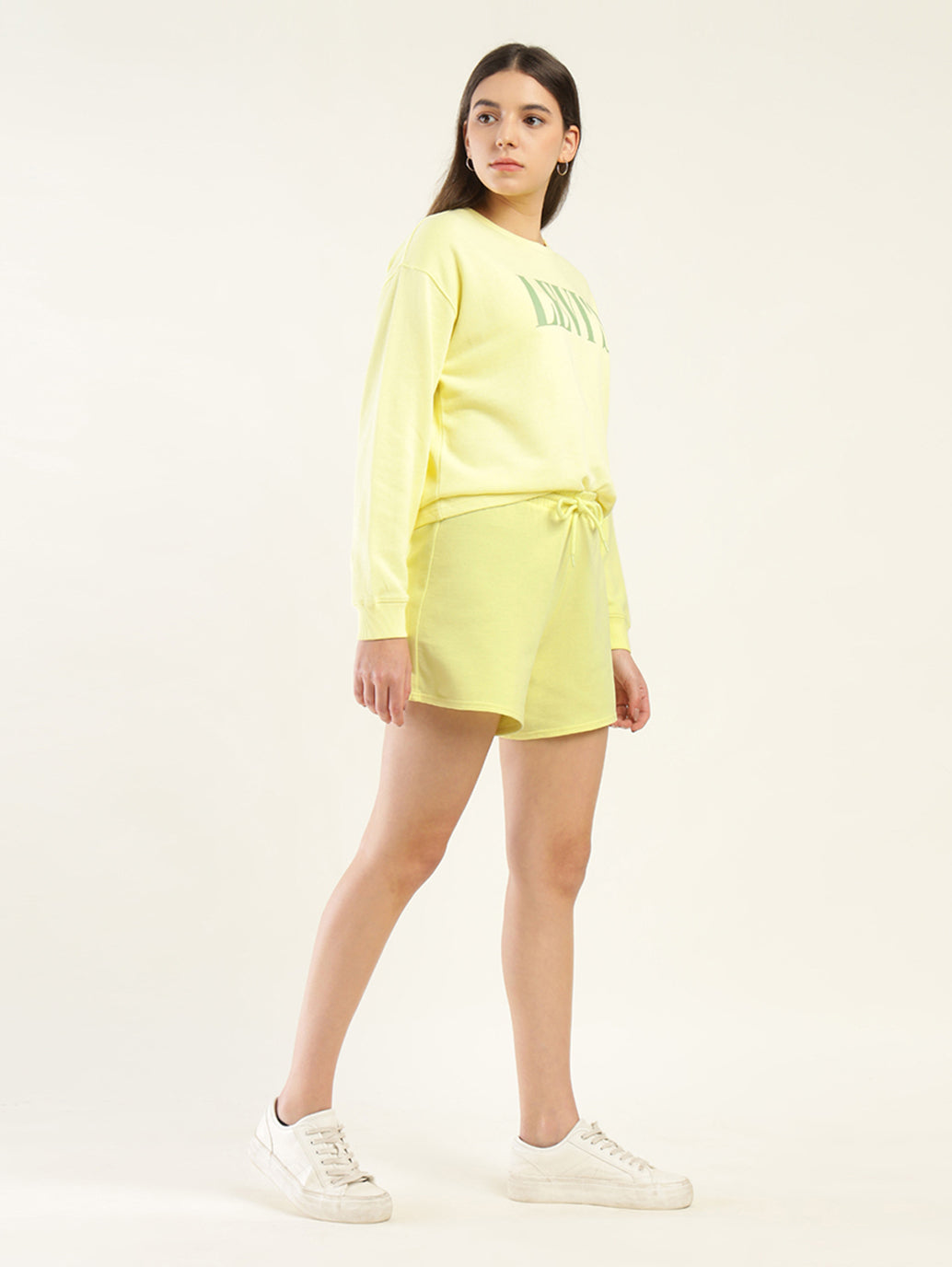 Women's Mid Rise Yellow Regular Fit Shorts - Side View