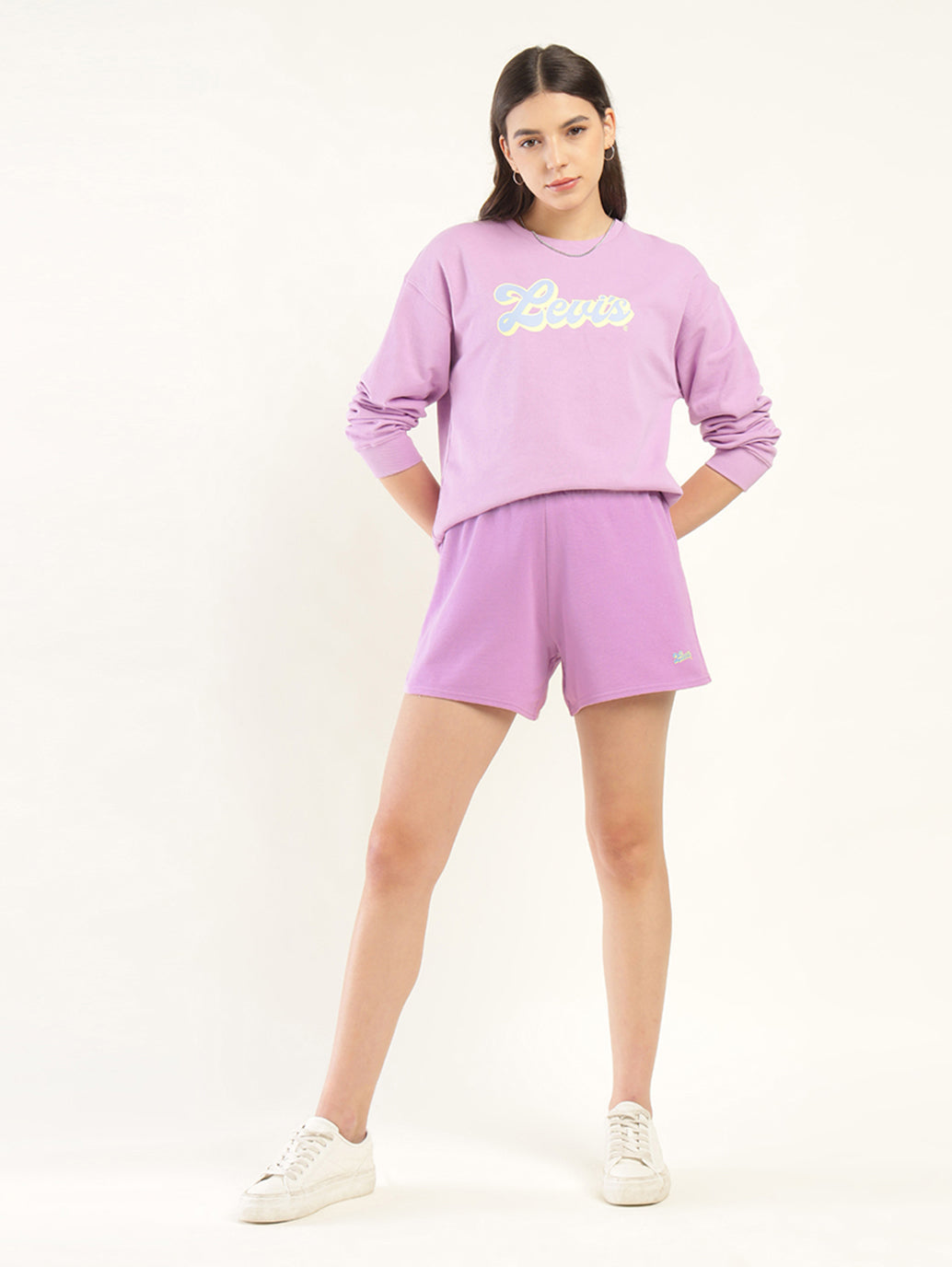 Women's Mid Rise Purple Regular Fit Shorts - Front View
