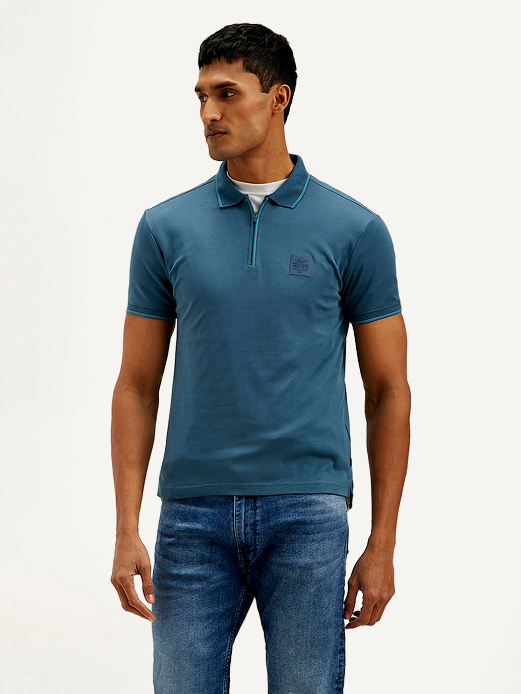 Men's Solid Slim Fit Polo T-shirt - Front View