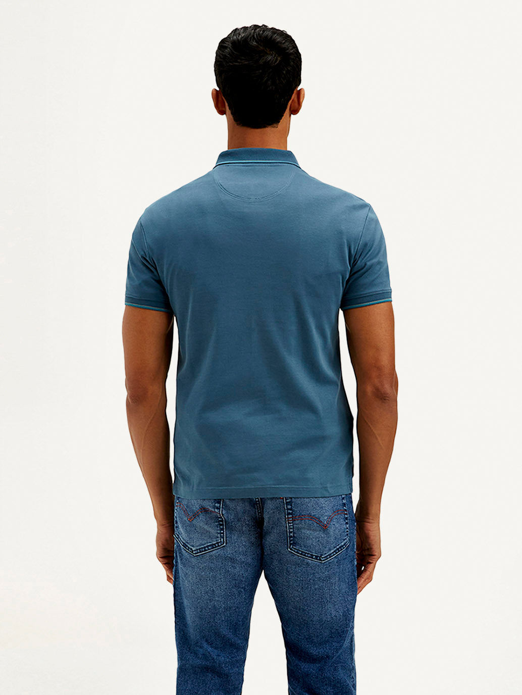 Men's Solid Slim Fit Polo T-shirt - Back View