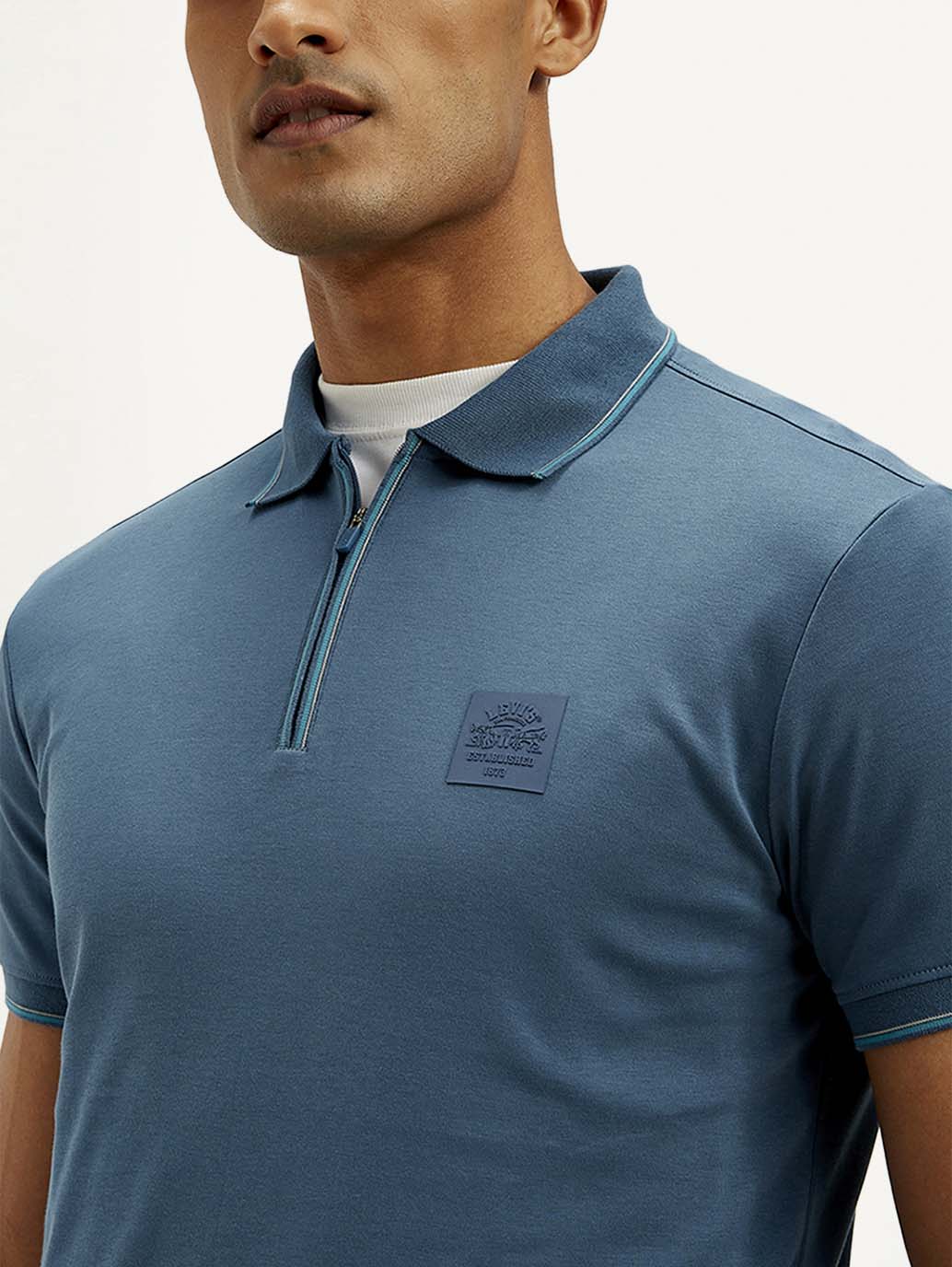 Men's Solid Slim Fit Polo T-shirt - Detail View