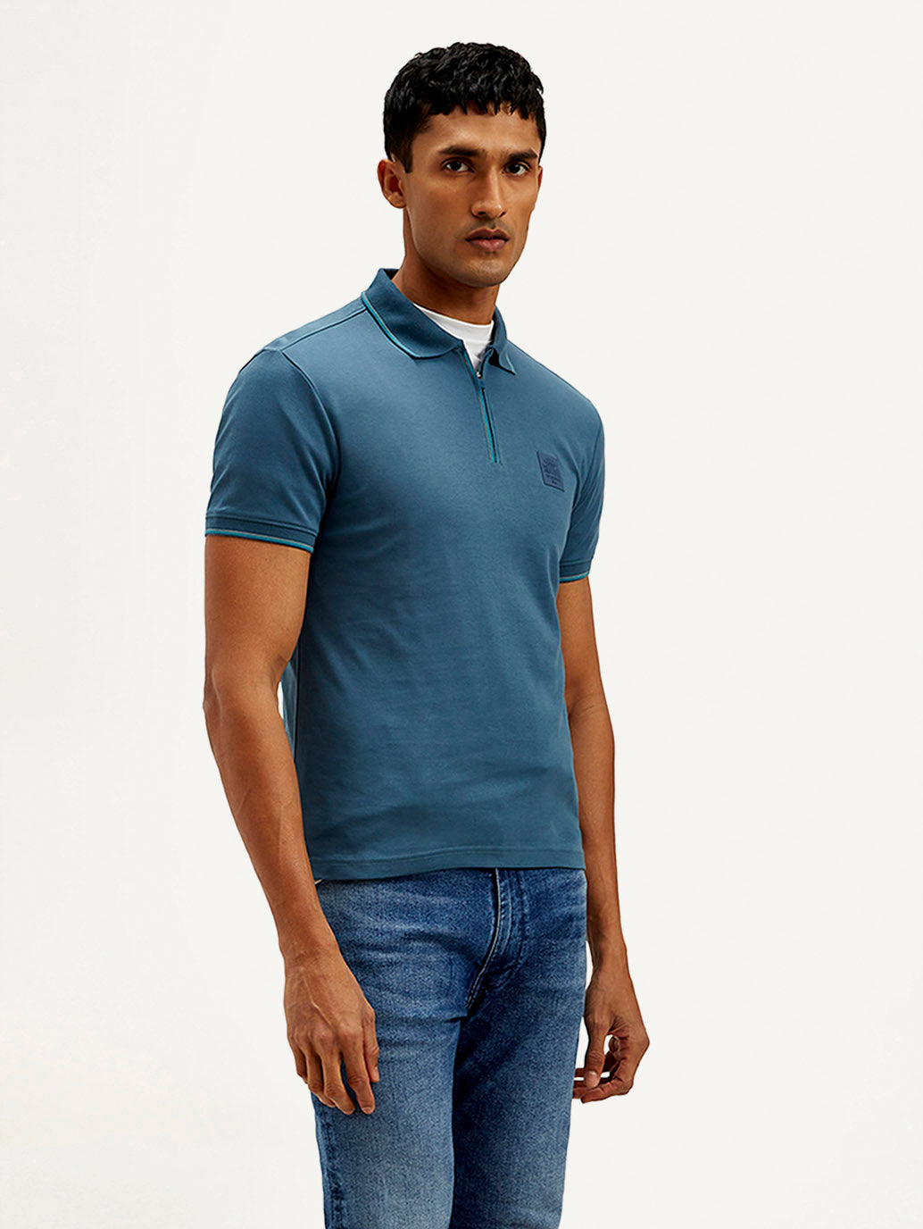 Men's Solid Slim Fit Polo T-shirt - Side View