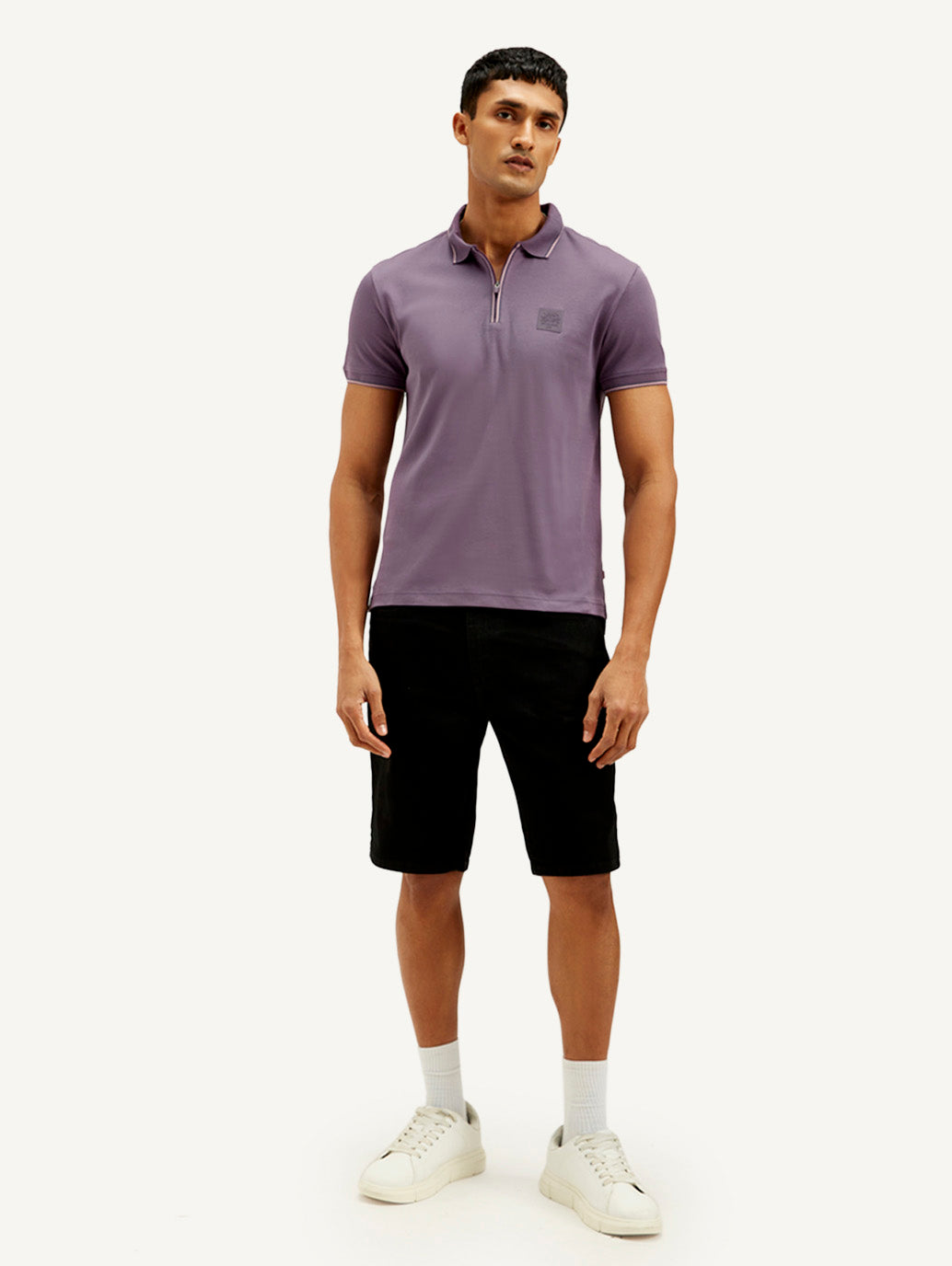 Men's Solid Slim Fit Polo T-shirt - Front View
