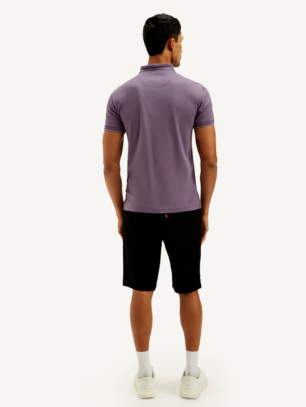 Men's Solid Slim Fit Polo T-shirt - Back View