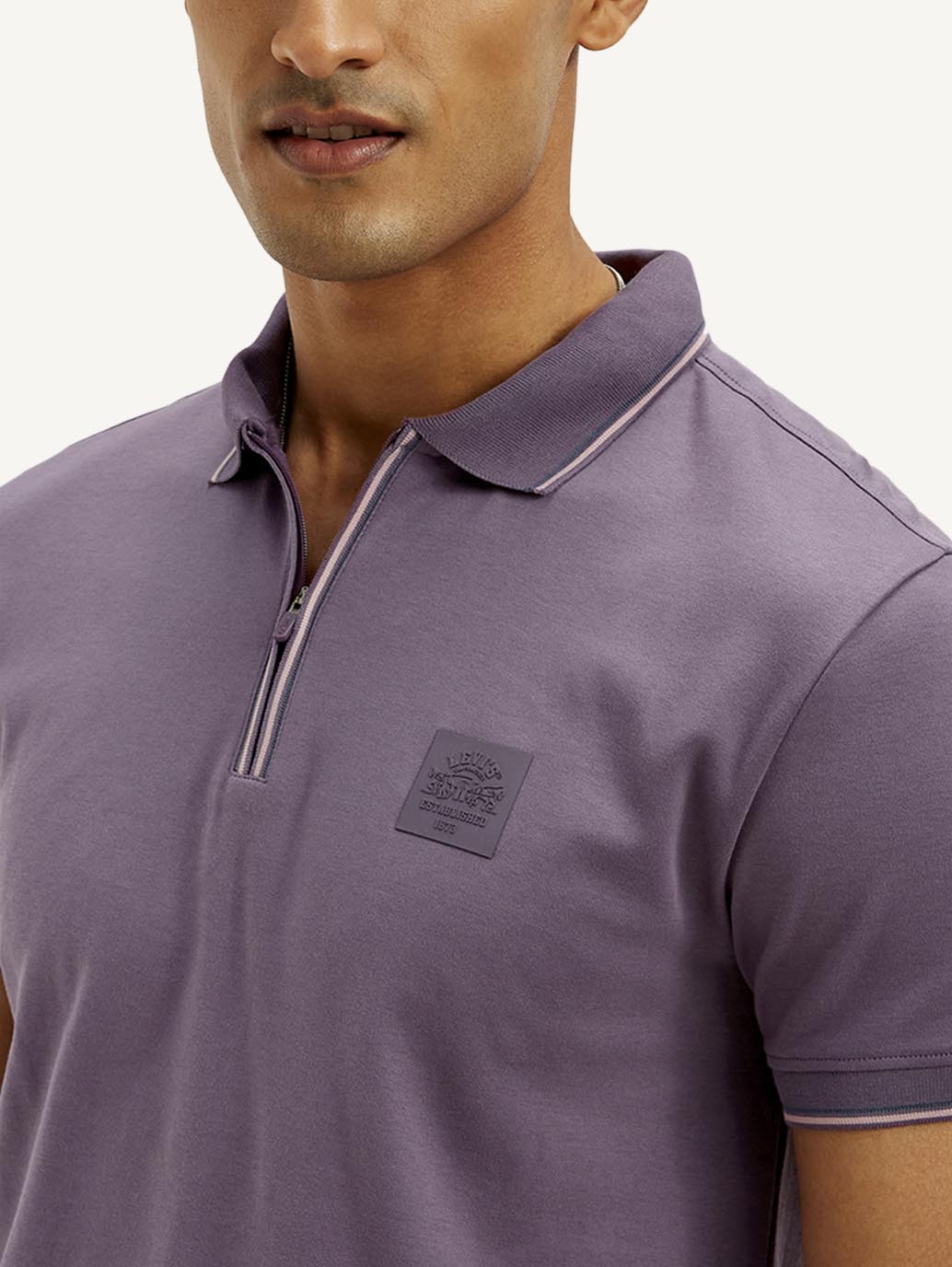 Men's Solid Slim Fit Polo T-shirt - Detail View