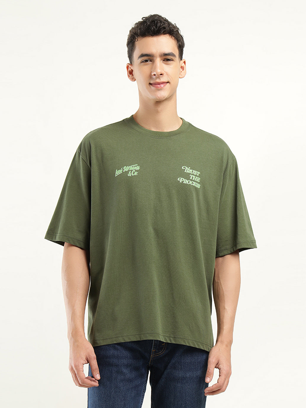 Men's Solid Loose Fit T-Shirt - Front View