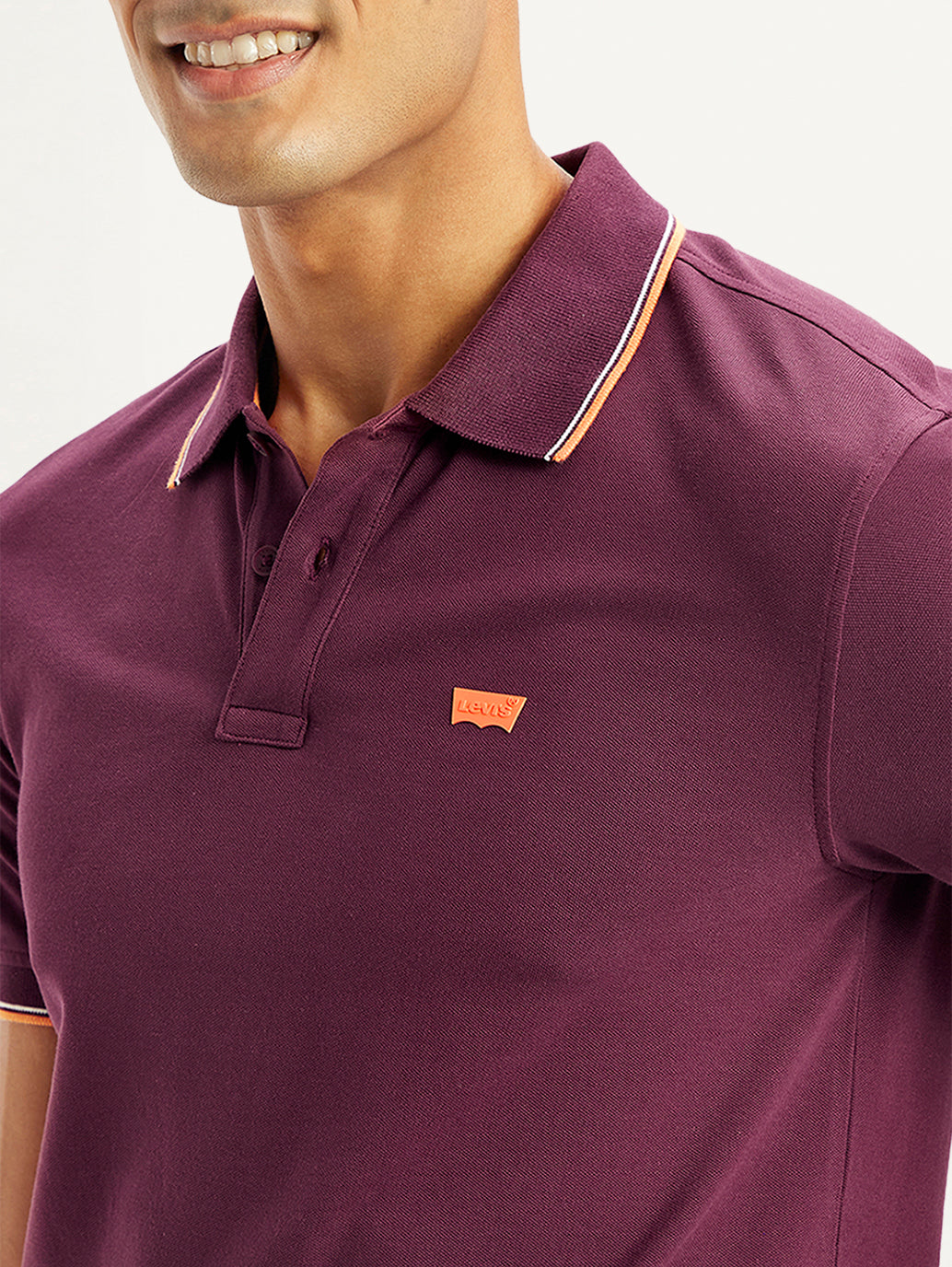 Men's Solid Slim Fit Polo T-shirt - Detail View