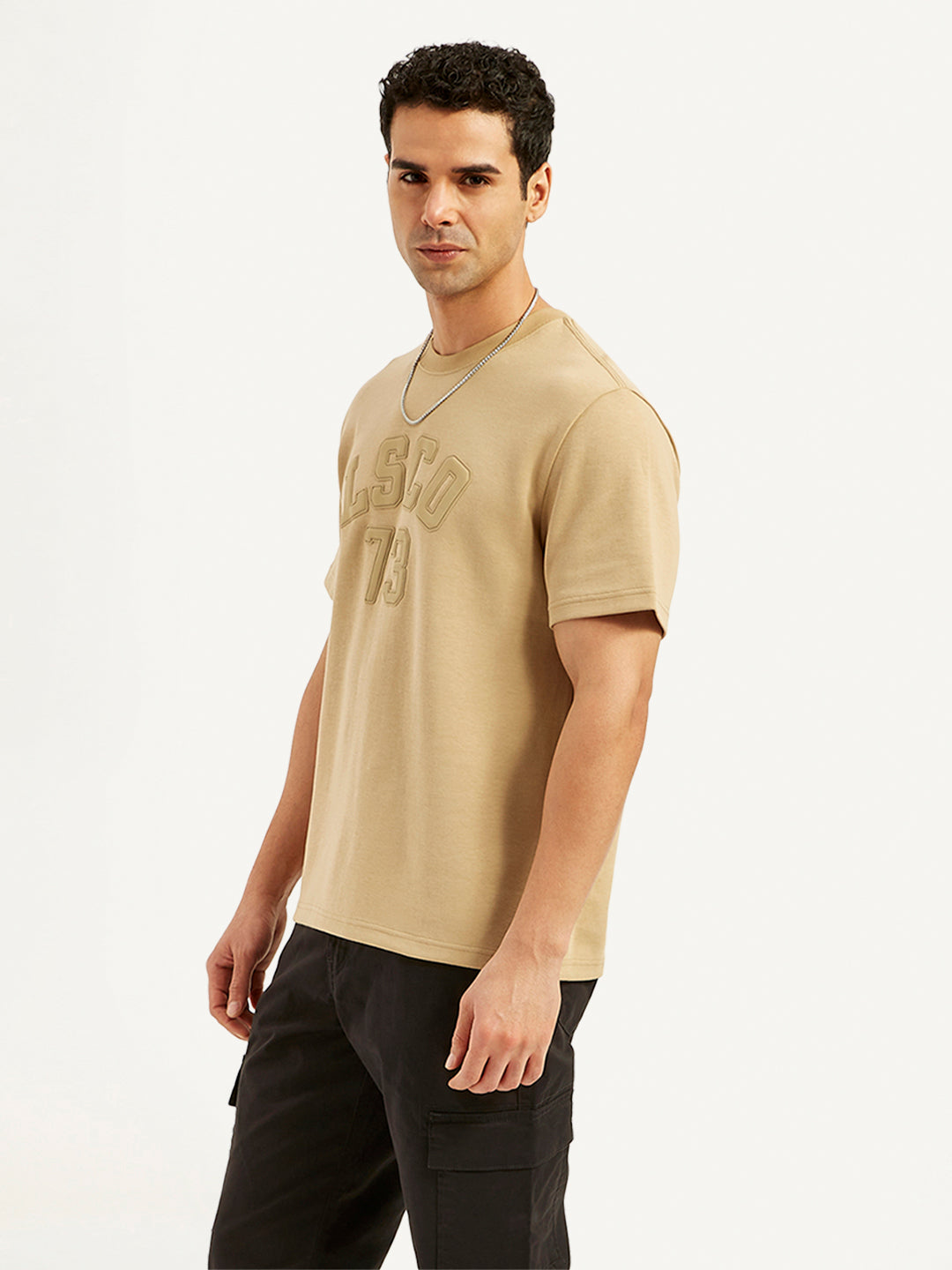 Men's Typographic Print Crew Neck T-Shirt - Side View