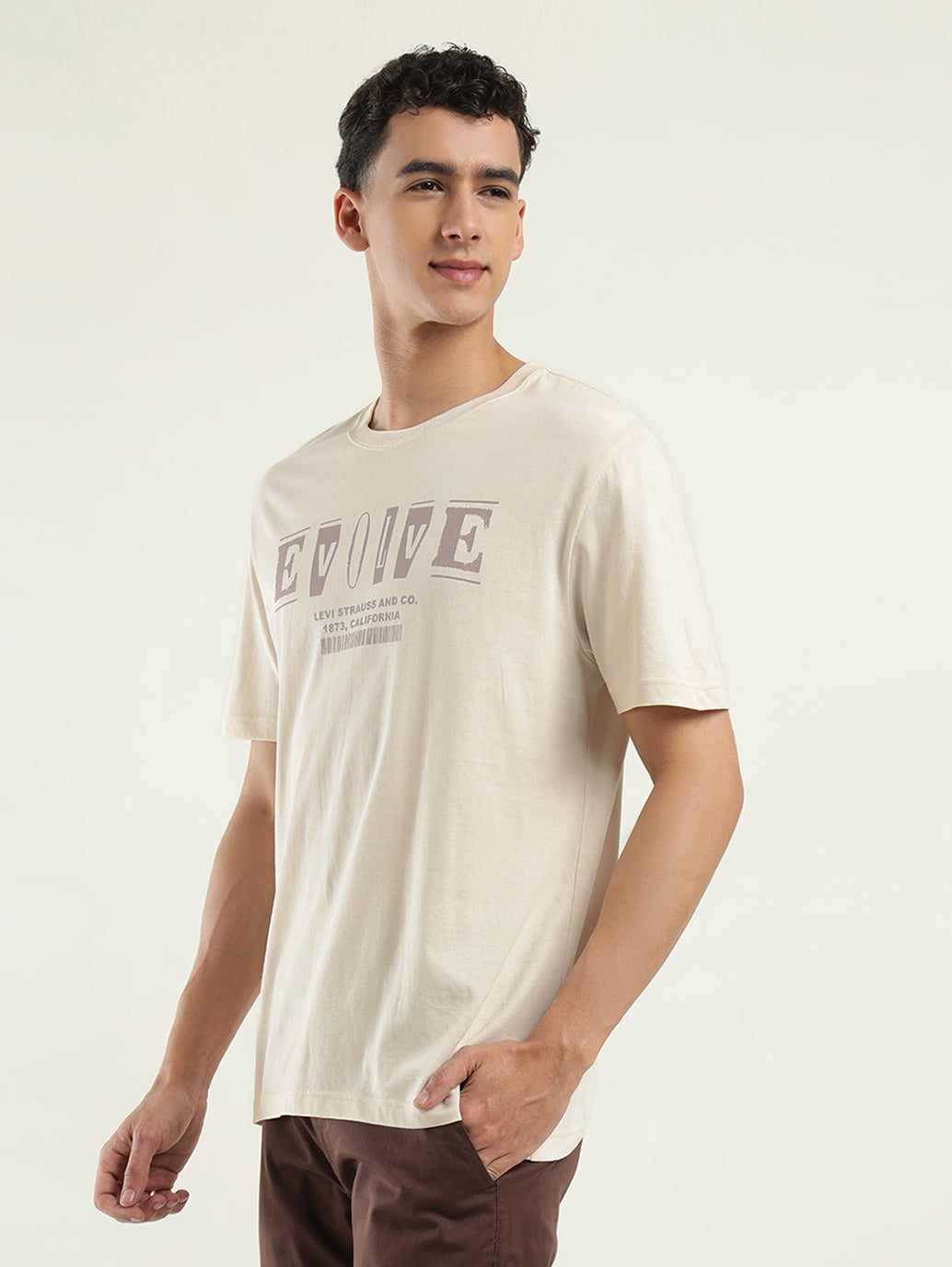 Men's Printed Crew Neck T-shirt - Side View