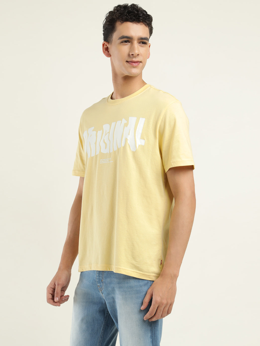 Men's Typographic Print Crew Neck T-Shirt - Side View