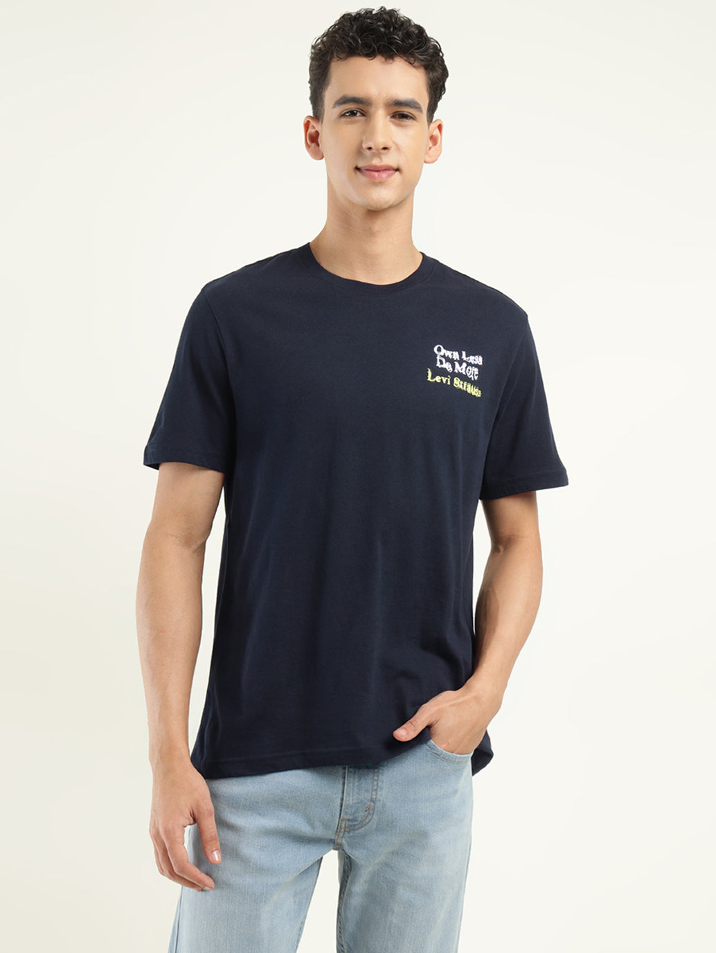 Men's Typographic Print Crew Neck T-Shirt - Front View
