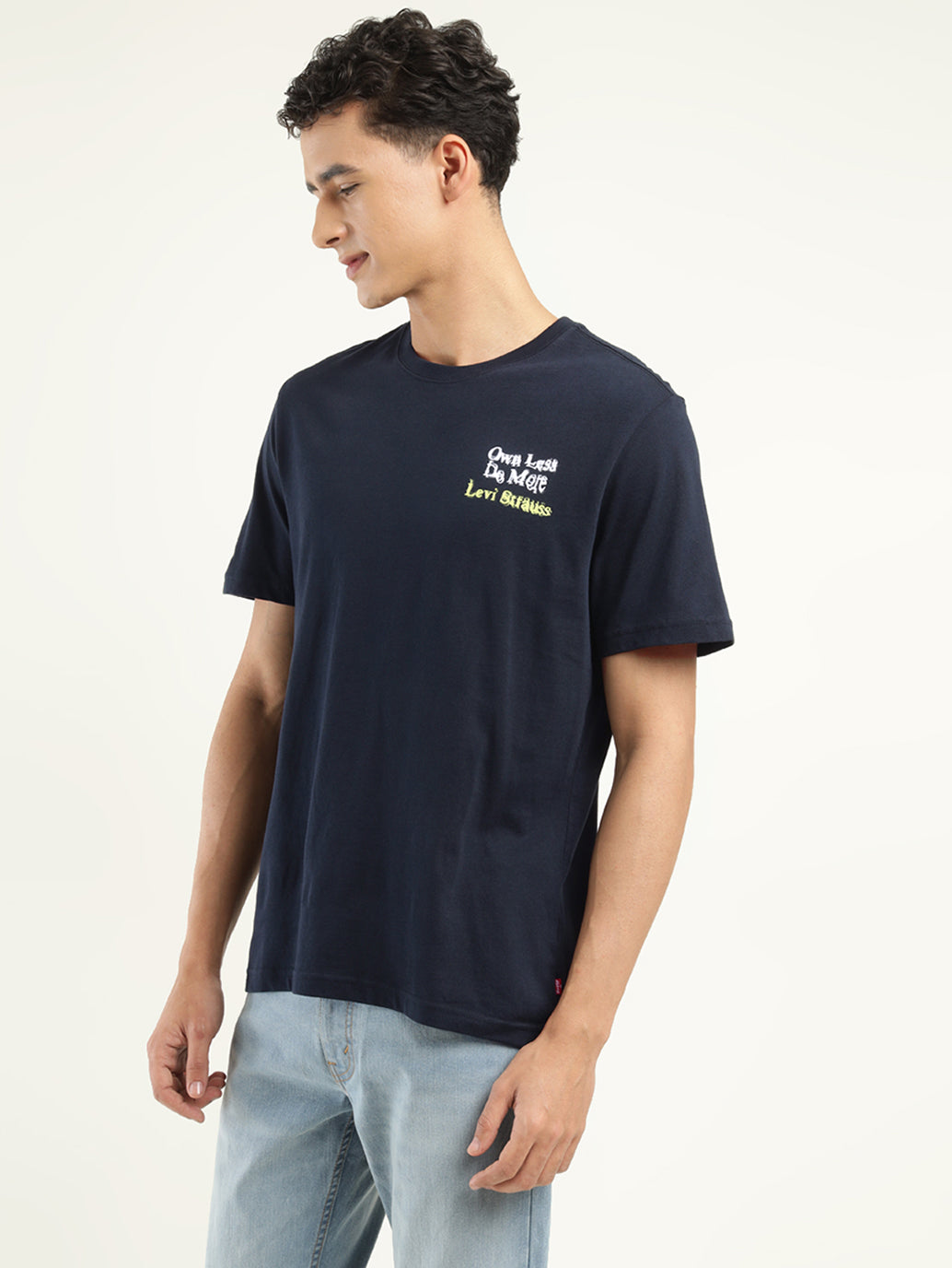Men's Typographic Print Crew Neck T-Shirt - Side View