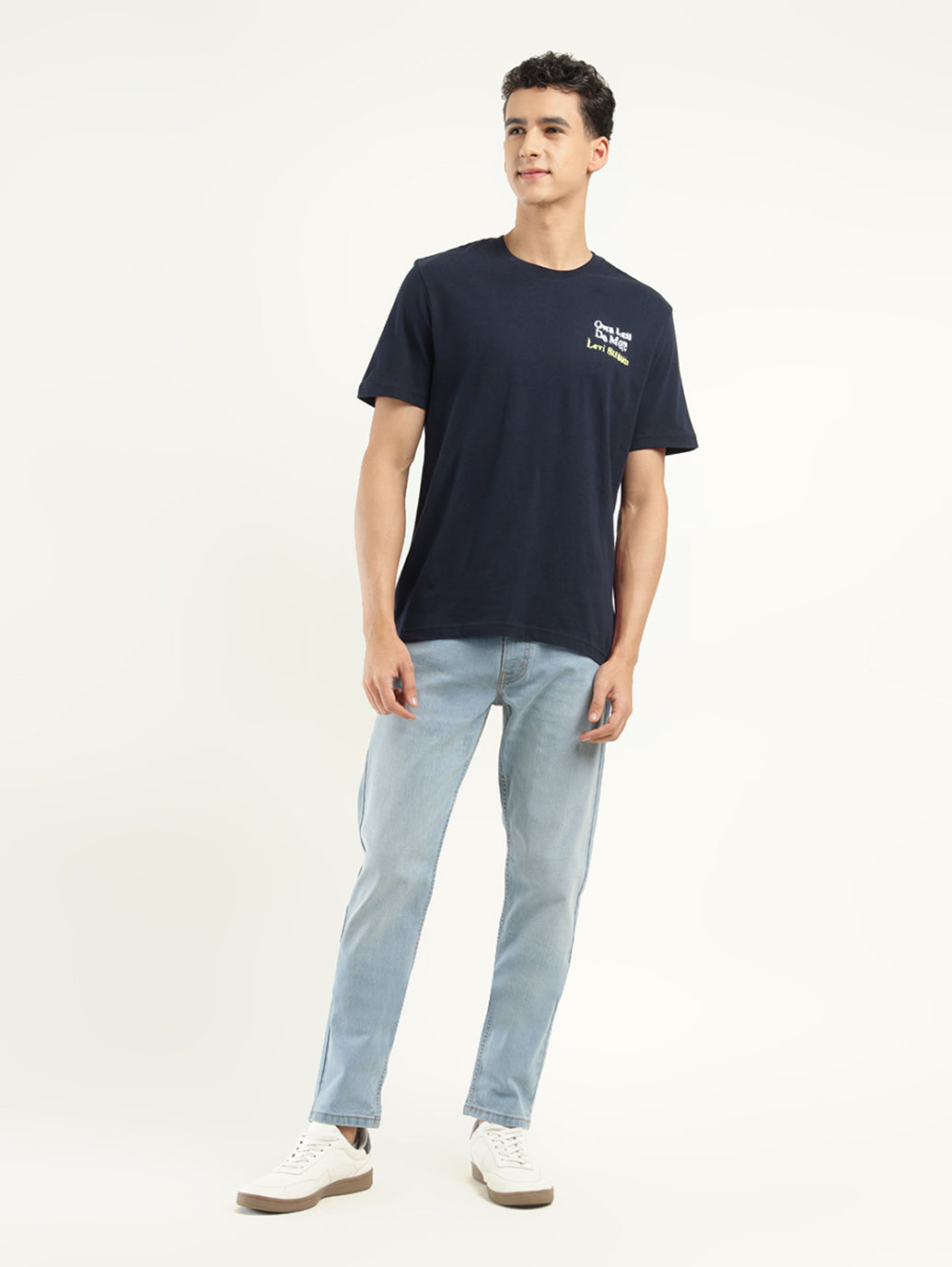 Men's Typographic Print Crew Neck T-Shirt - ModelFront View