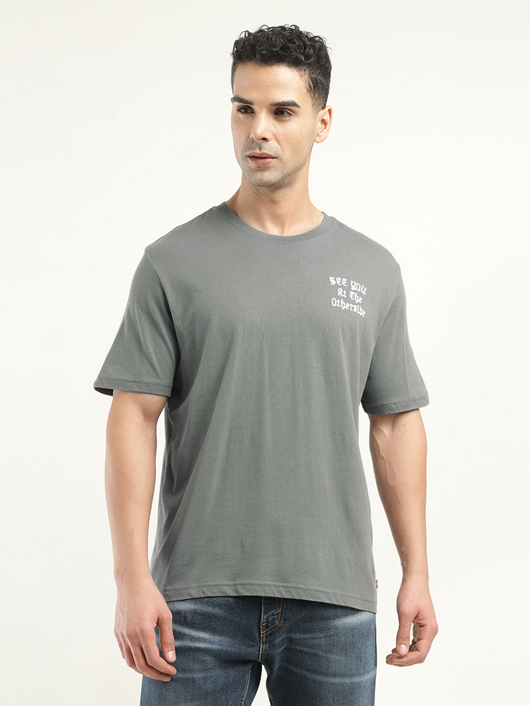 Men's Typographic Print Crew Neck T-Shirt - Front View