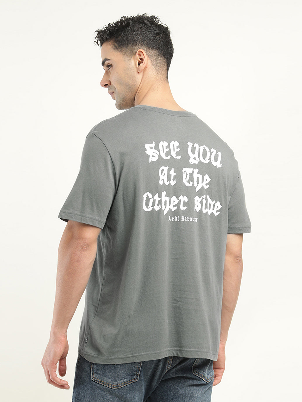 Men's Typographic Print Crew Neck T-Shirt - Back View