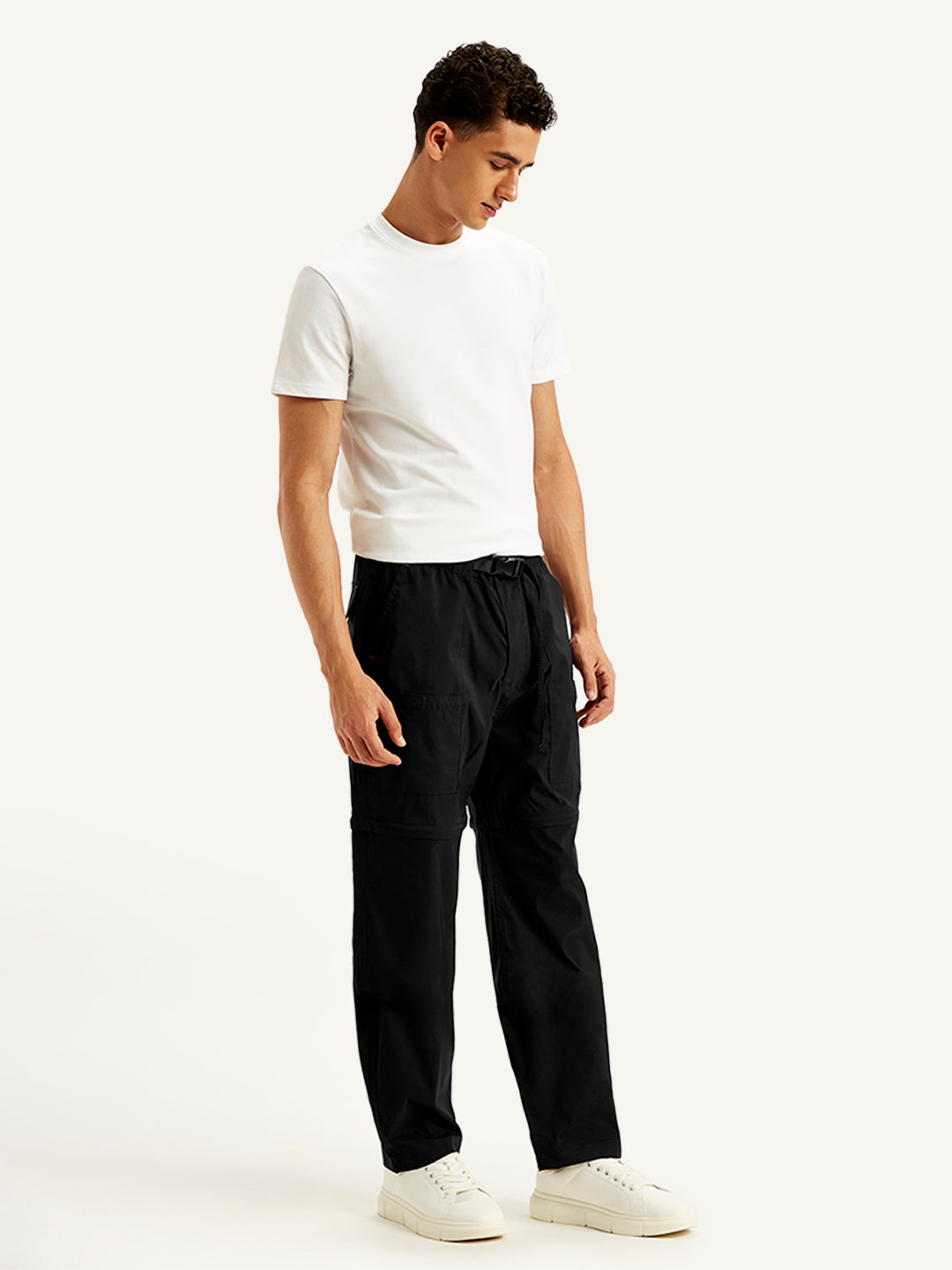 Men's Black Cargo Fit Trousers - Side View