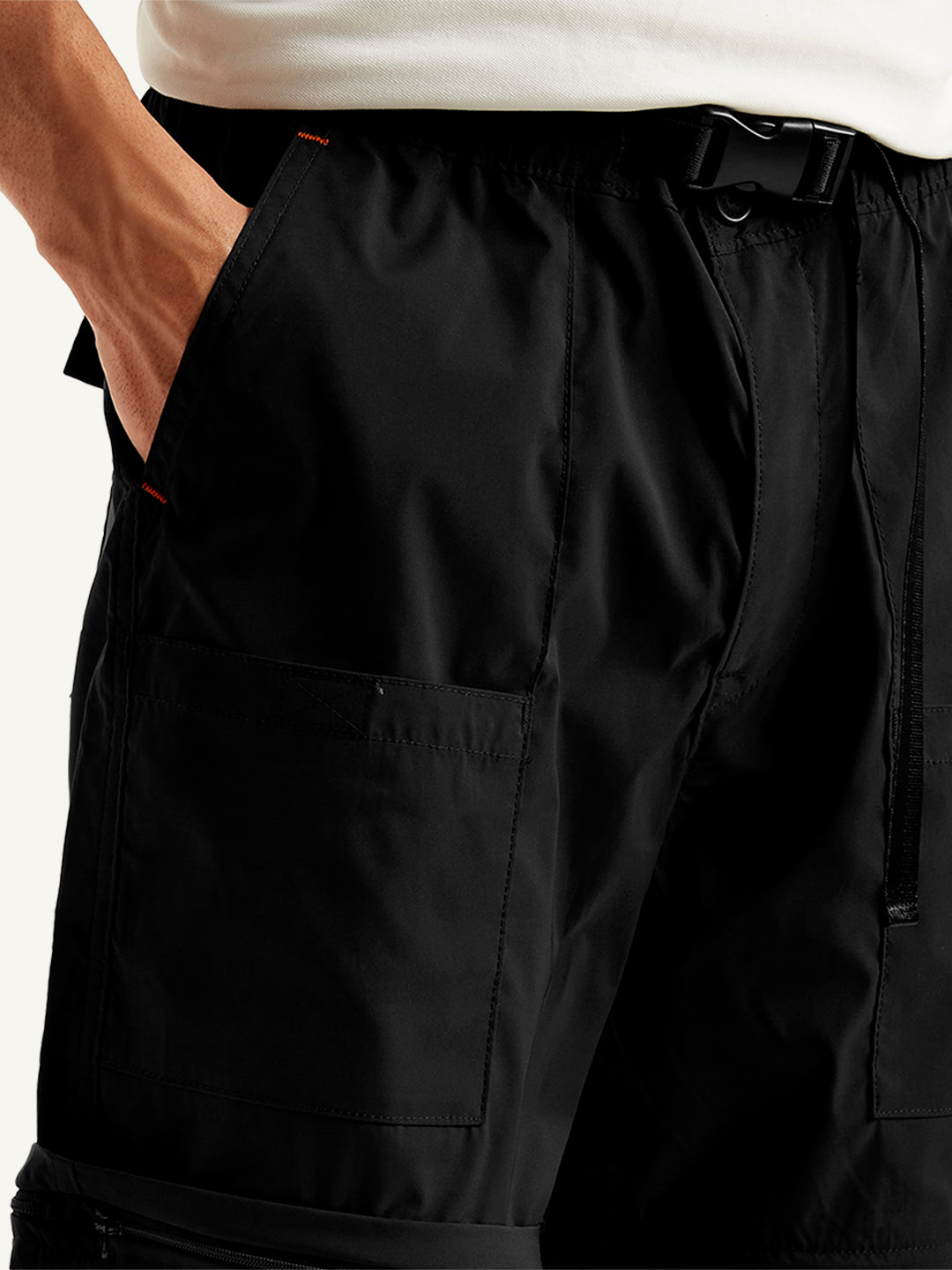 Men's Black Cargo Fit Trousers - Detail View