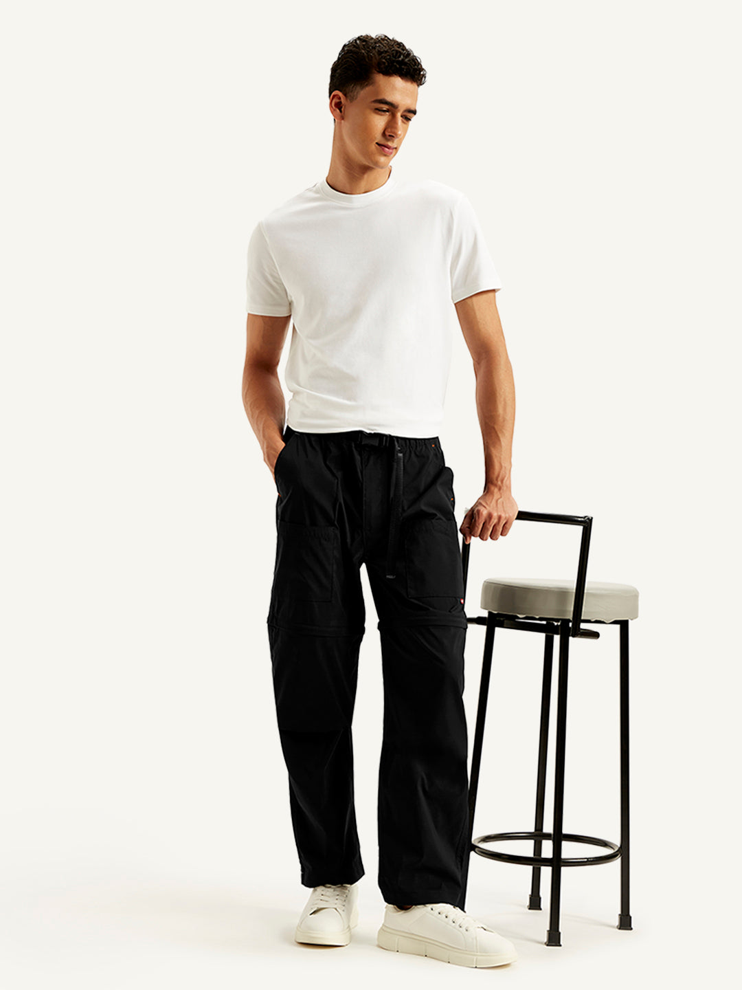 Men's Black Cargo Fit Trousers - Styleshot View